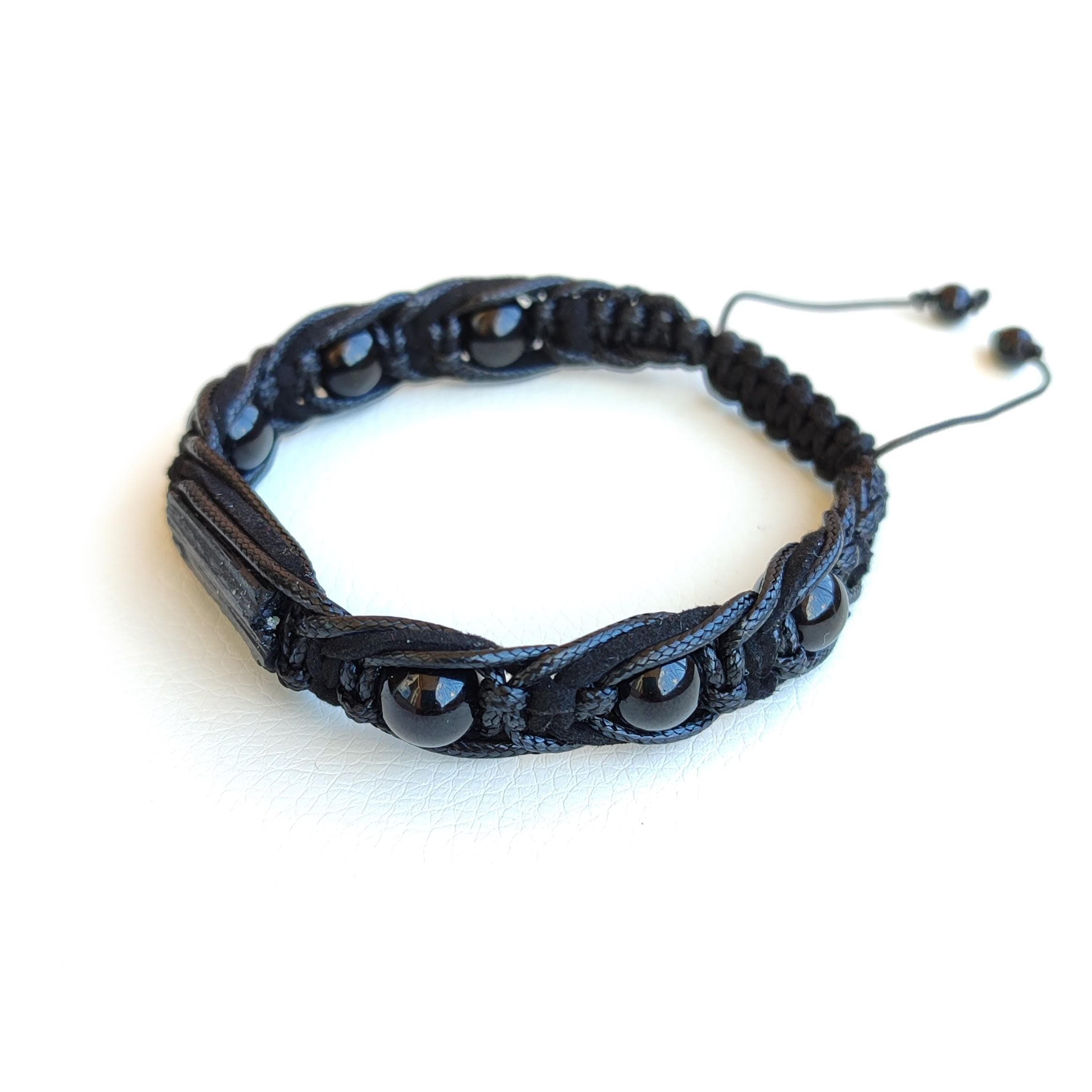 Raw stone bracelet men Black tourmaline bracelet protection Braided bracelet black mens - image 4