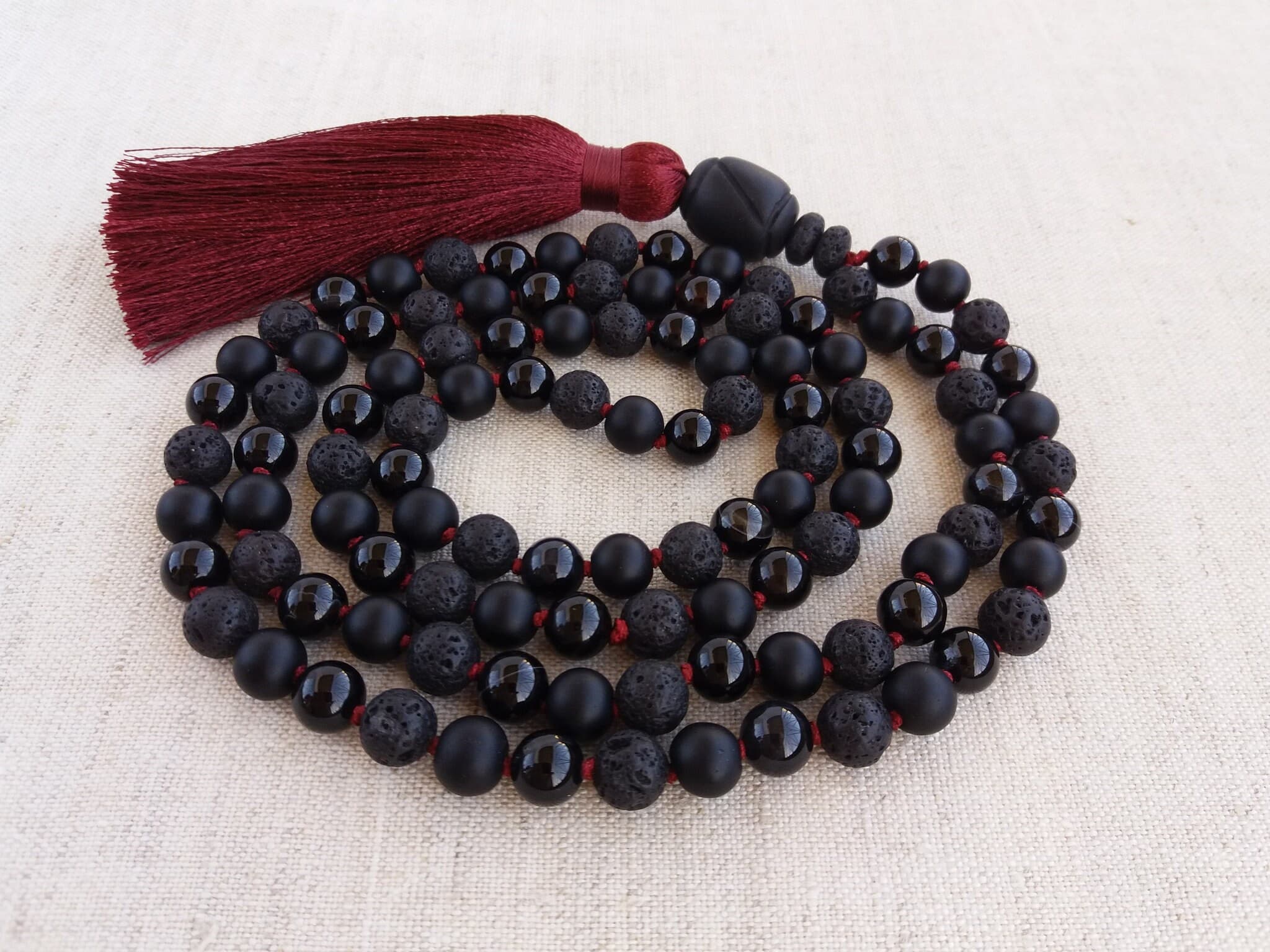 Black mala beads 108 Hand knotted necklace Buddhist prayer beads - image 5