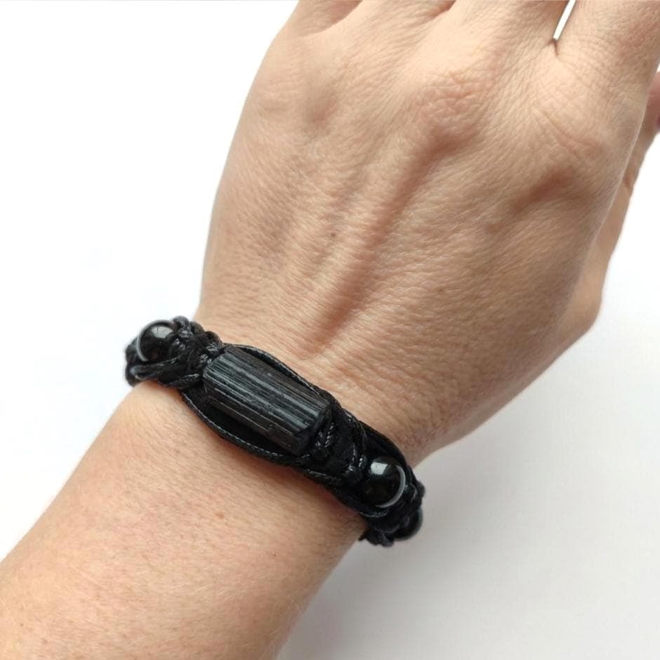 Raw stone bracelet men Black tourmaline bracelet protection Braided bracelet black mens - image 3
