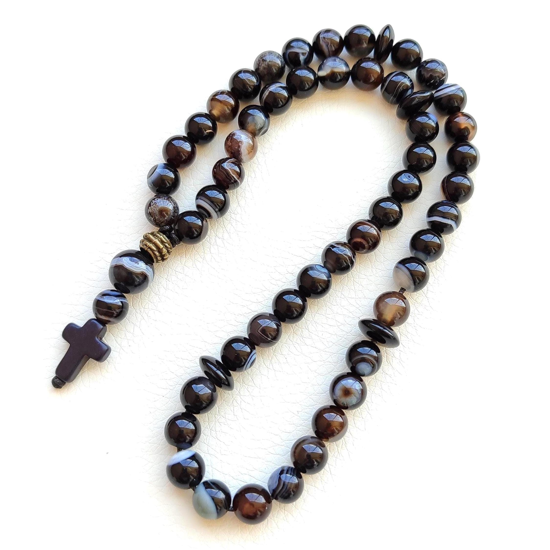 Black onyx rosary Christian rosary Orthodox prayer beads from natural stone Rosary with cross