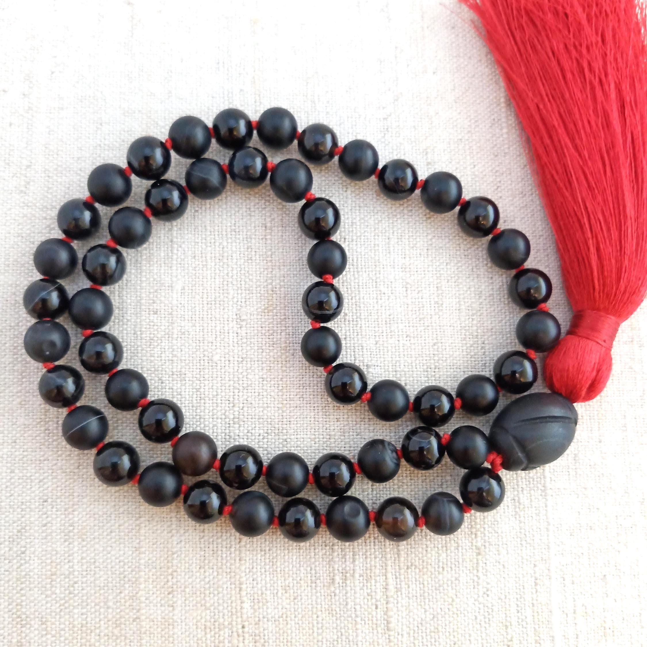 54 bead mala Black onyx mala Hand knotted mala beads