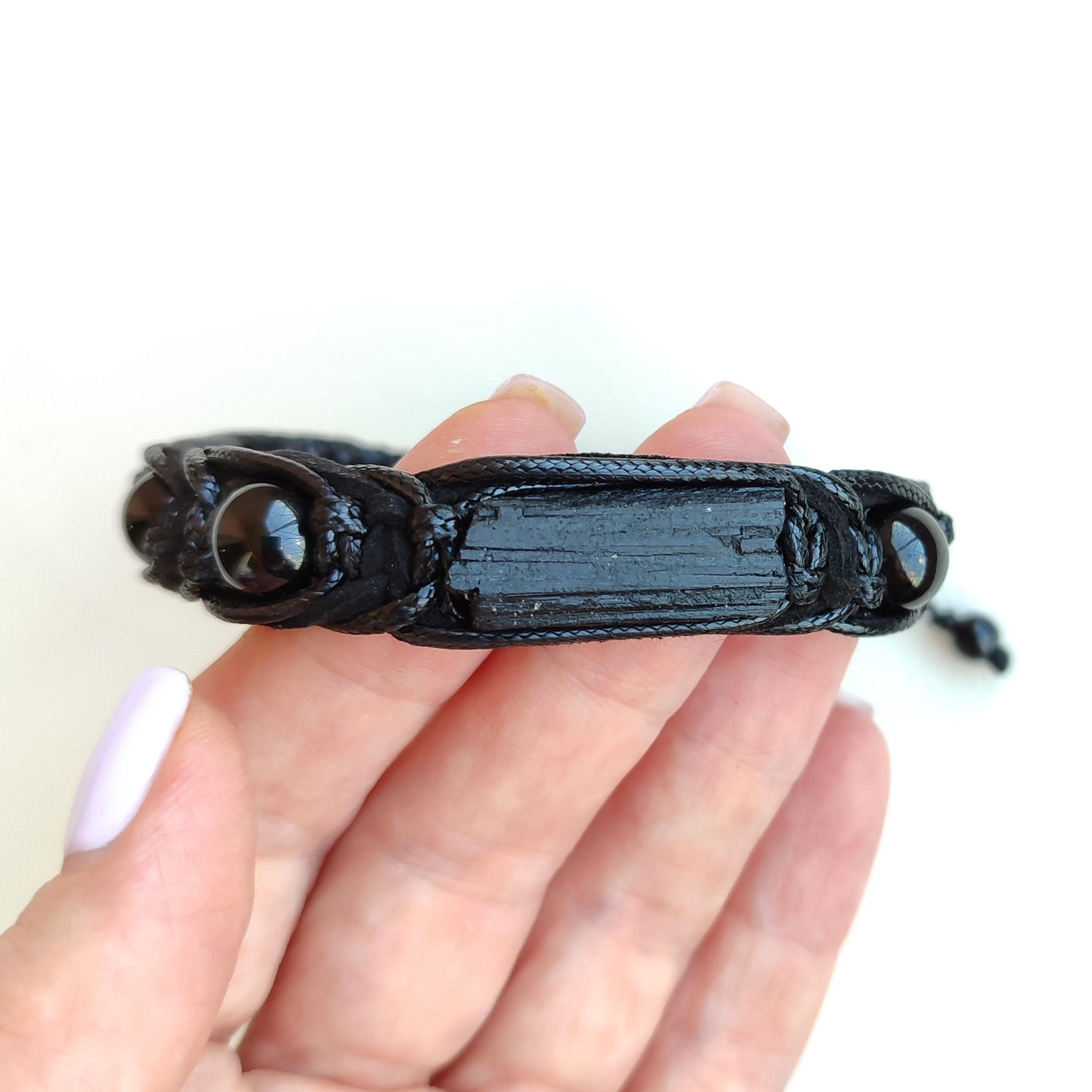 Raw stone bracelet men Black tourmaline bracelet protection Braided bracelet black mens - image 5