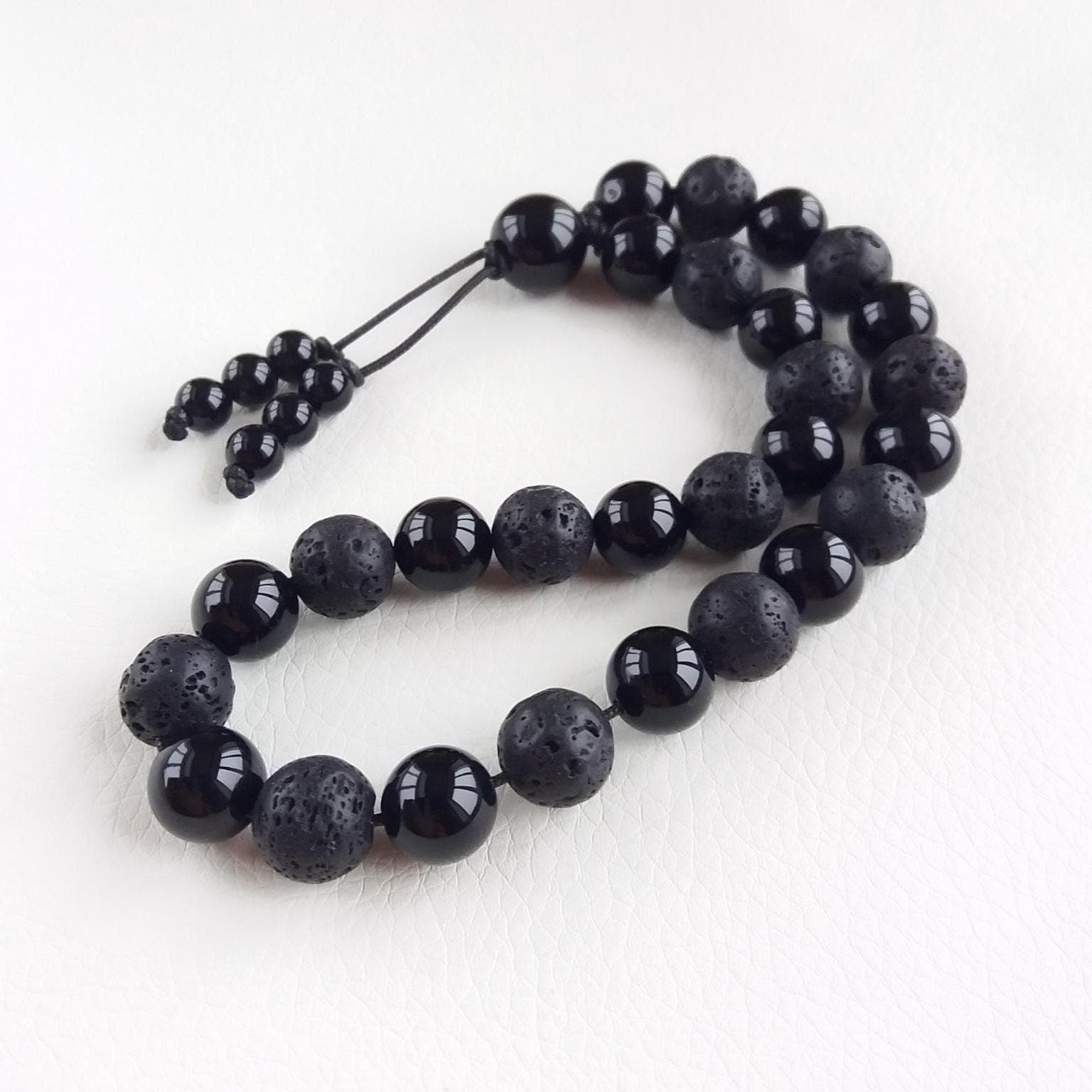 Black onyx mala beads Lava stone mala beads 27 prayer beads Pocket mala Buddhist mala beads - image 5
