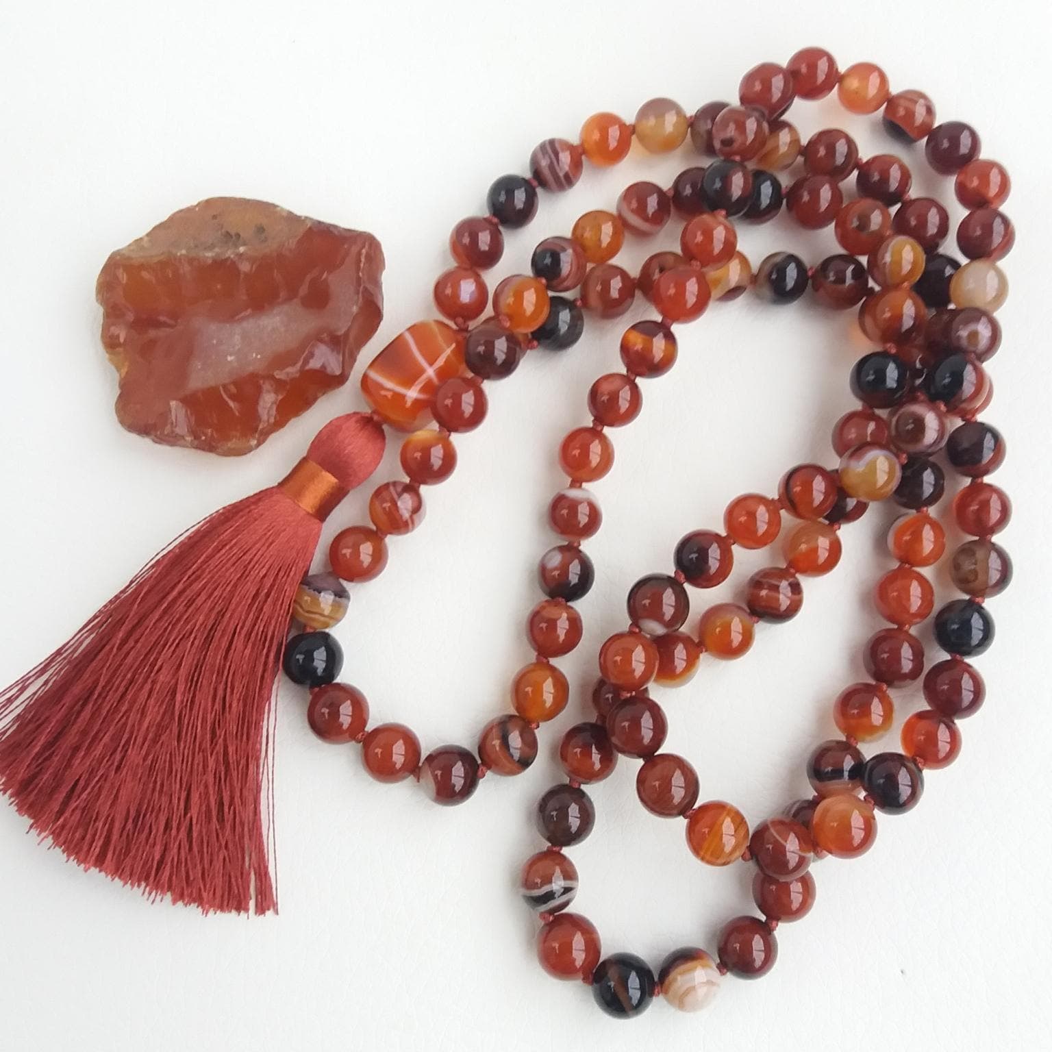 Carnelian mala necklace Orange mala beads Prayer beads buddhist 108 mala beads knotted - image 4