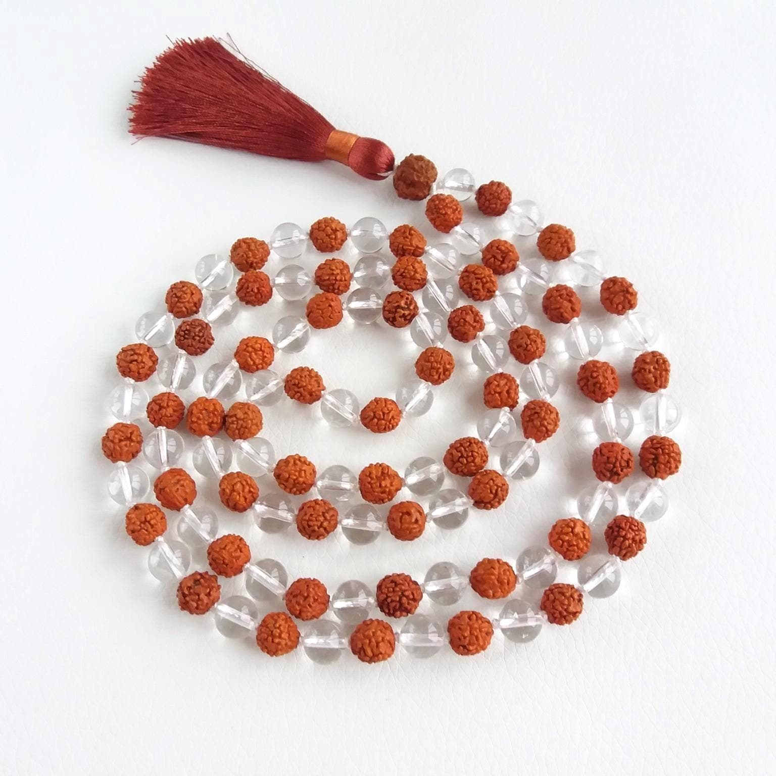 Rudraksha mala 108 beads mala Clear quartz mala Knotted mala beads