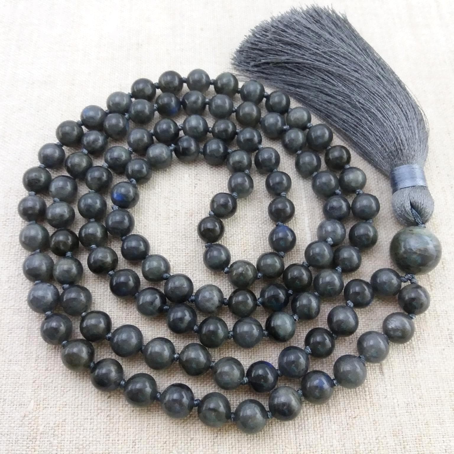 Labradorite mala beads Hand knotted mala Prayer beads buddhist