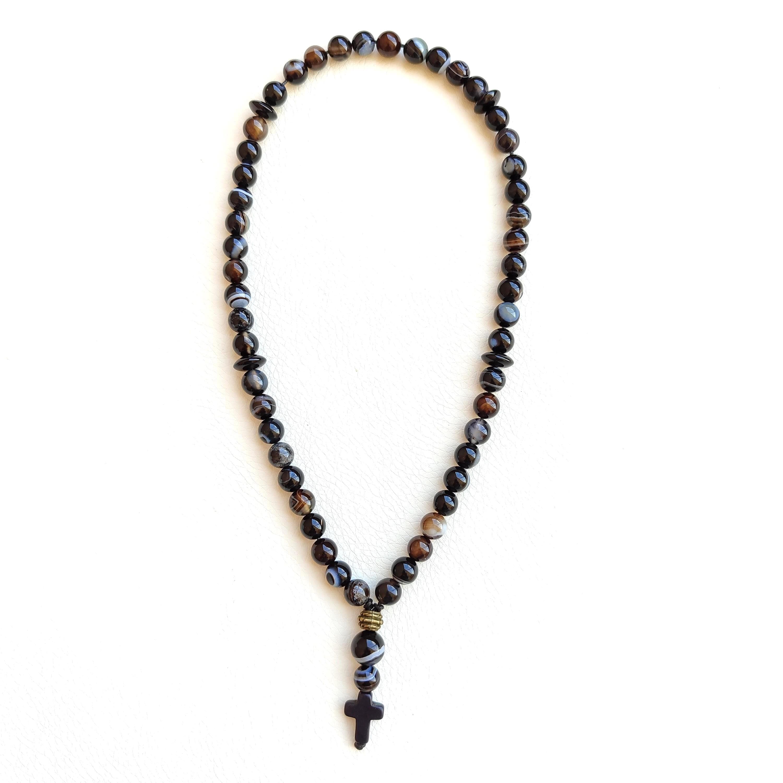 Black onyx rosary Christian rosary Orthodox prayer beads from natural stone Rosary with cross - image 4