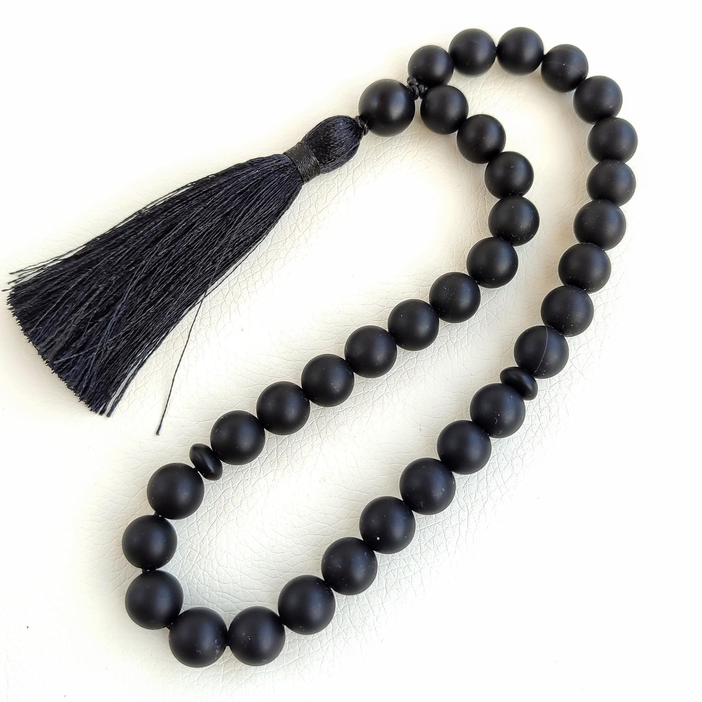 Tasbih onyx stone Tasbeeh 33 beads Worry beads Black prayer beads 10mm Gemstone tasbih - image 5