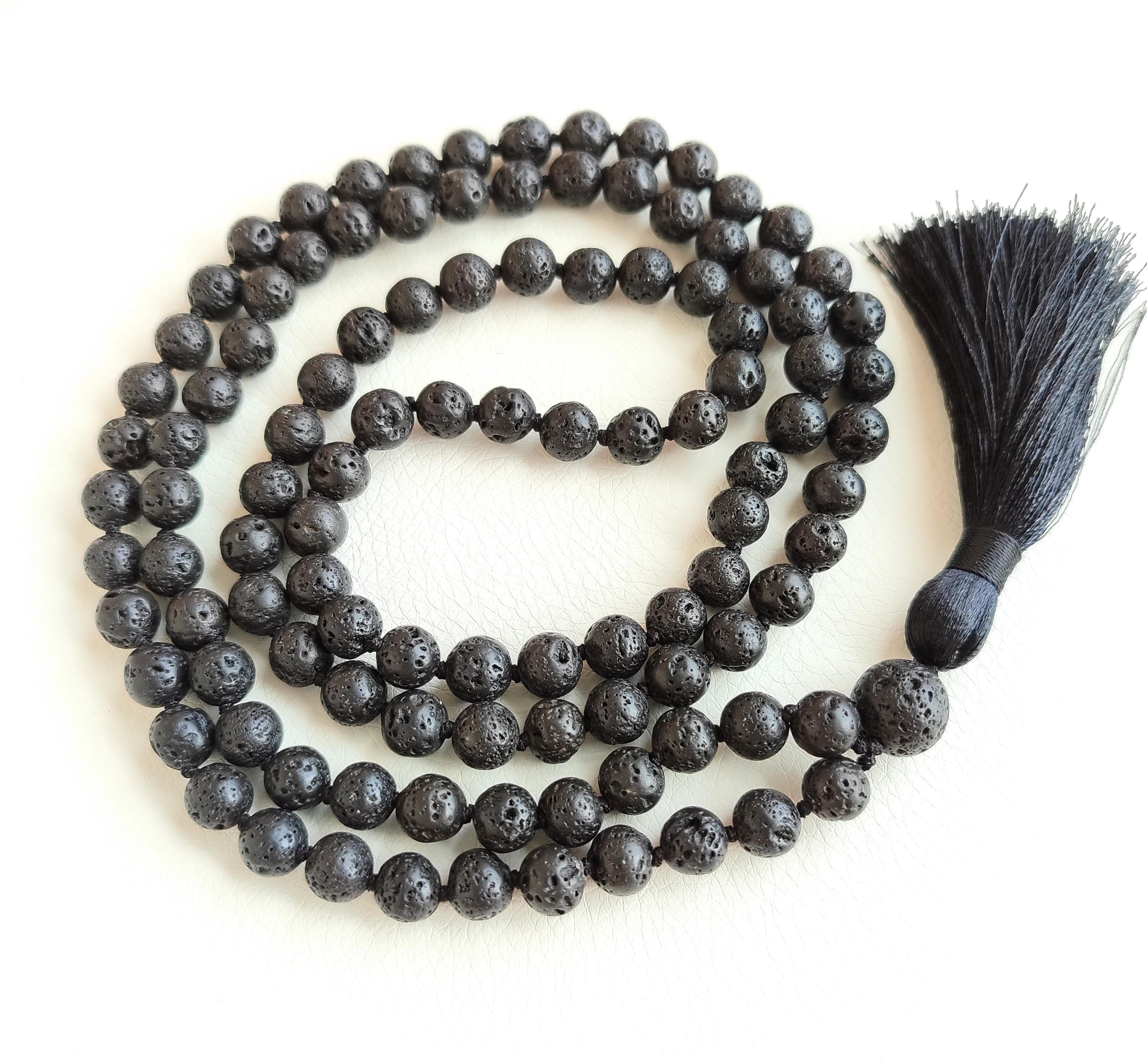 Lava rock mala Black beaded mala Mala beads 108 8mm Knotted mala meditation beads