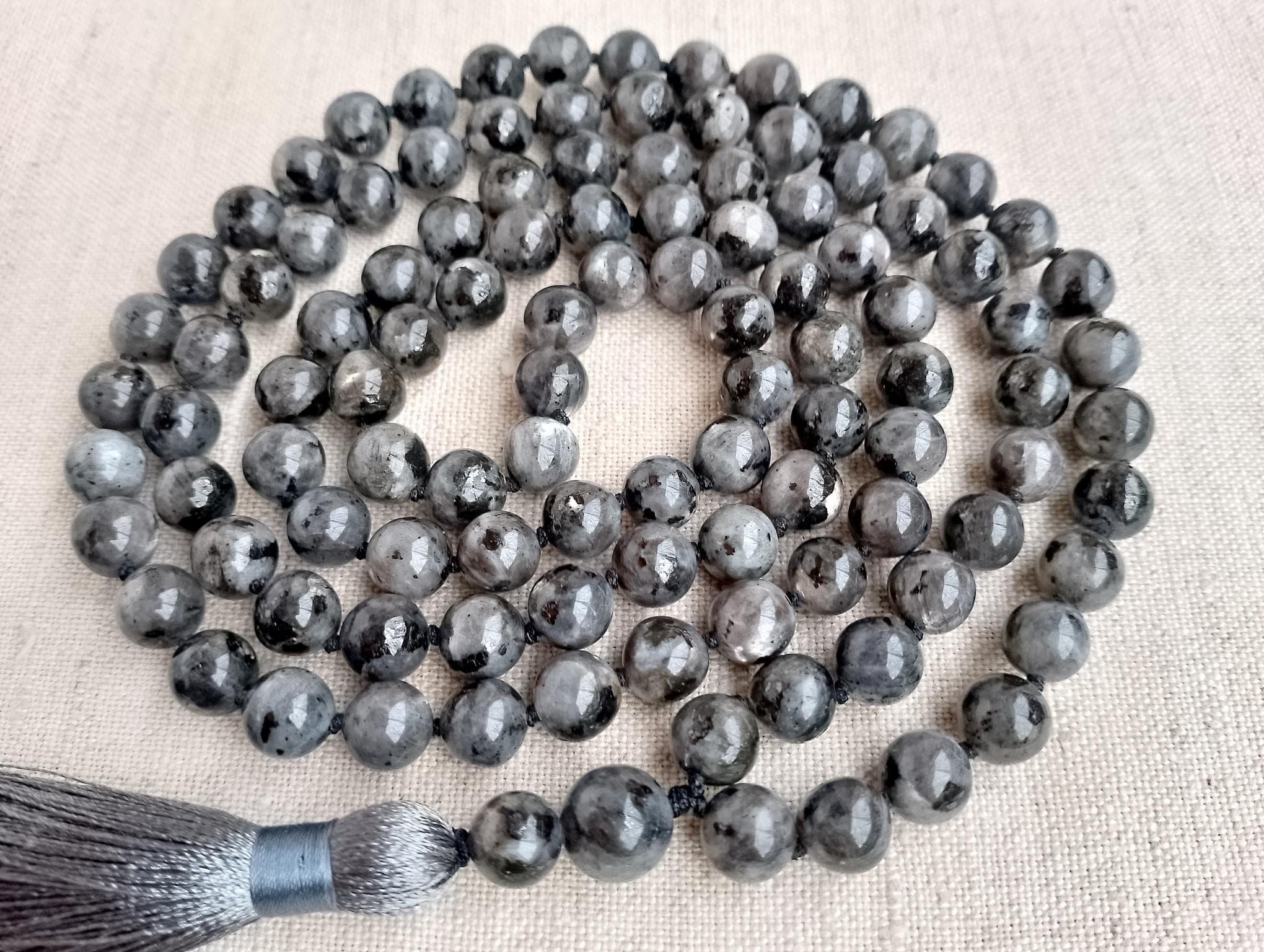 108 mala beads knotted Labradorite mala grey Buddhist prayer beads - image 3