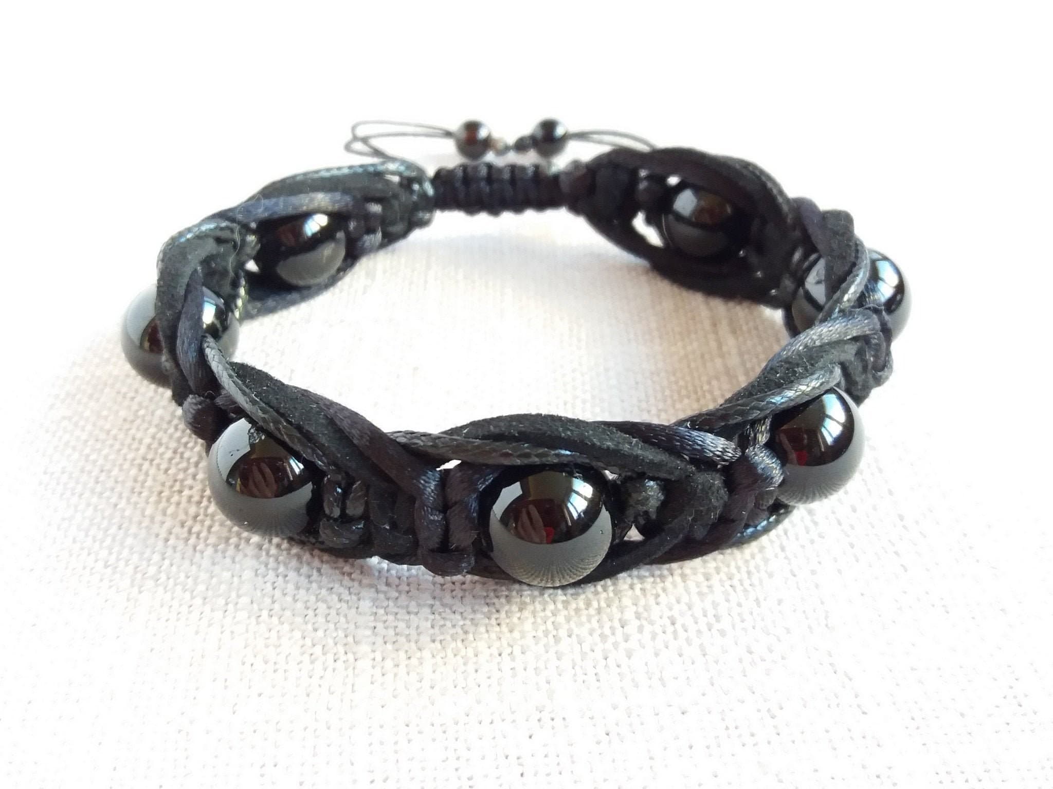 Protection bracelet Black tourmaline bracelet men Leather braided bracelet with beads - image 3