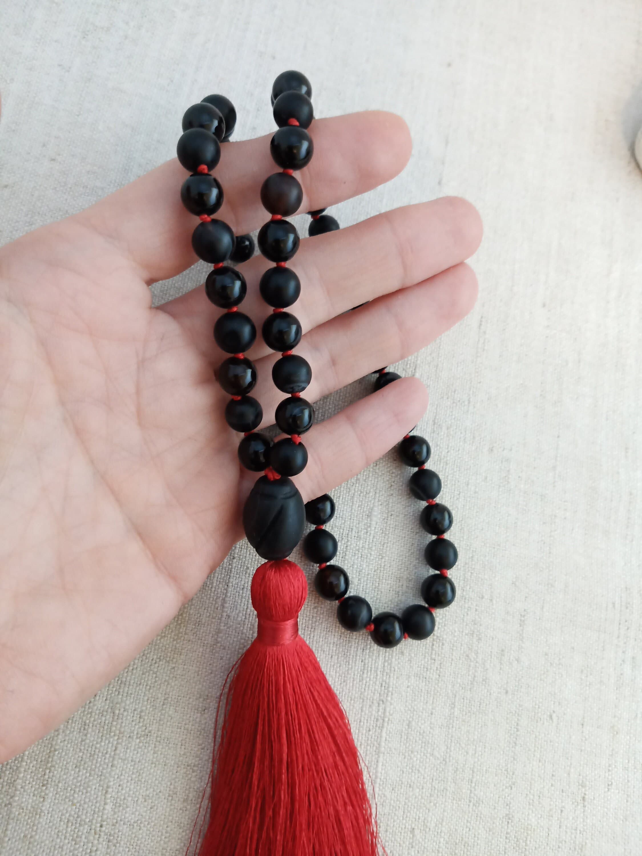 54 bead mala Black onyx mala Hand knotted mala beads - image 5