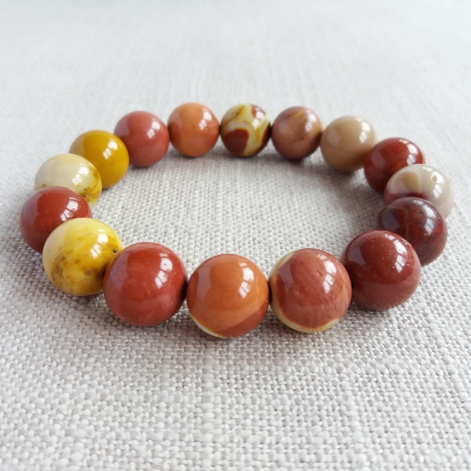 Mookaite jasper bracelet Large bead bracelet Orange stone bracelet