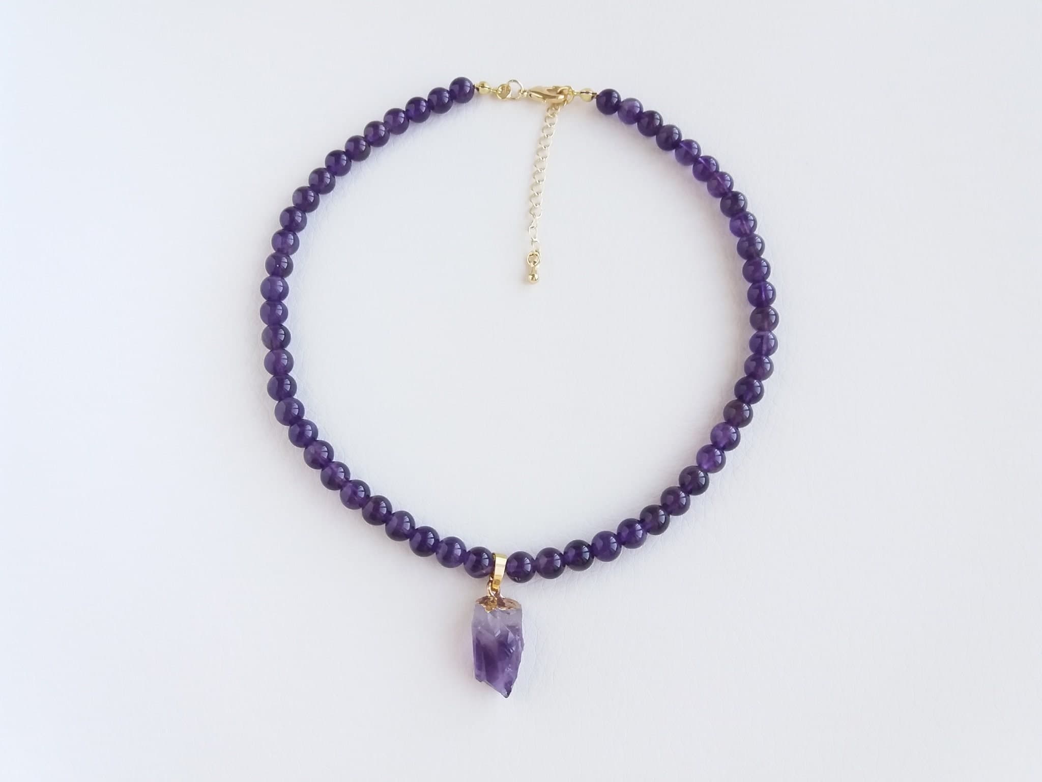 Amethyst choker necklace Raw amethyst crystal necklace Beaded necklace purple Amethyst point necklace - image 5