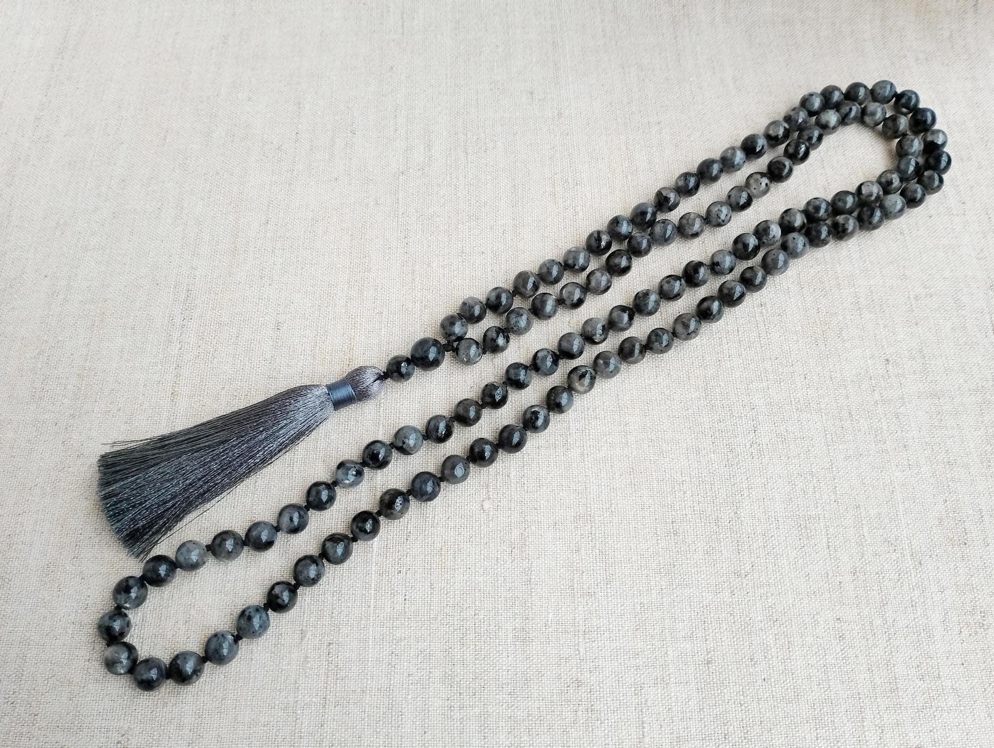 108 mala beads knotted Labradorite mala grey Buddhist prayer beads - image 4