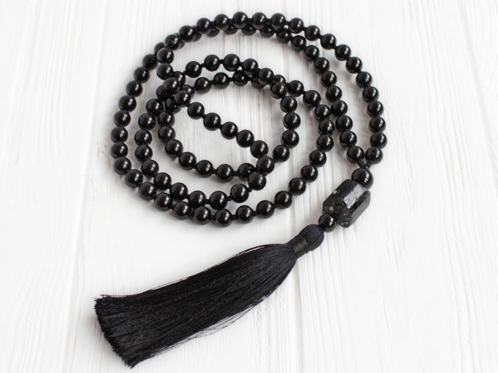 Black Tourmaline mala beads necklace Brayer beads buddhist Mala beads 108 8mm - image 5