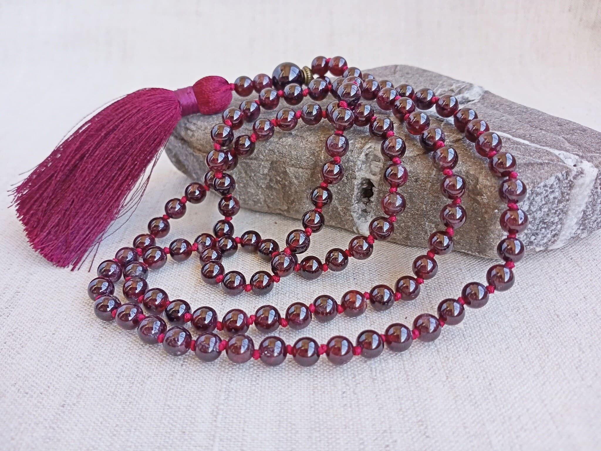Garnet mala beads Knotted mala 108 Buddhist prayer beads Japa mala beads - image 4