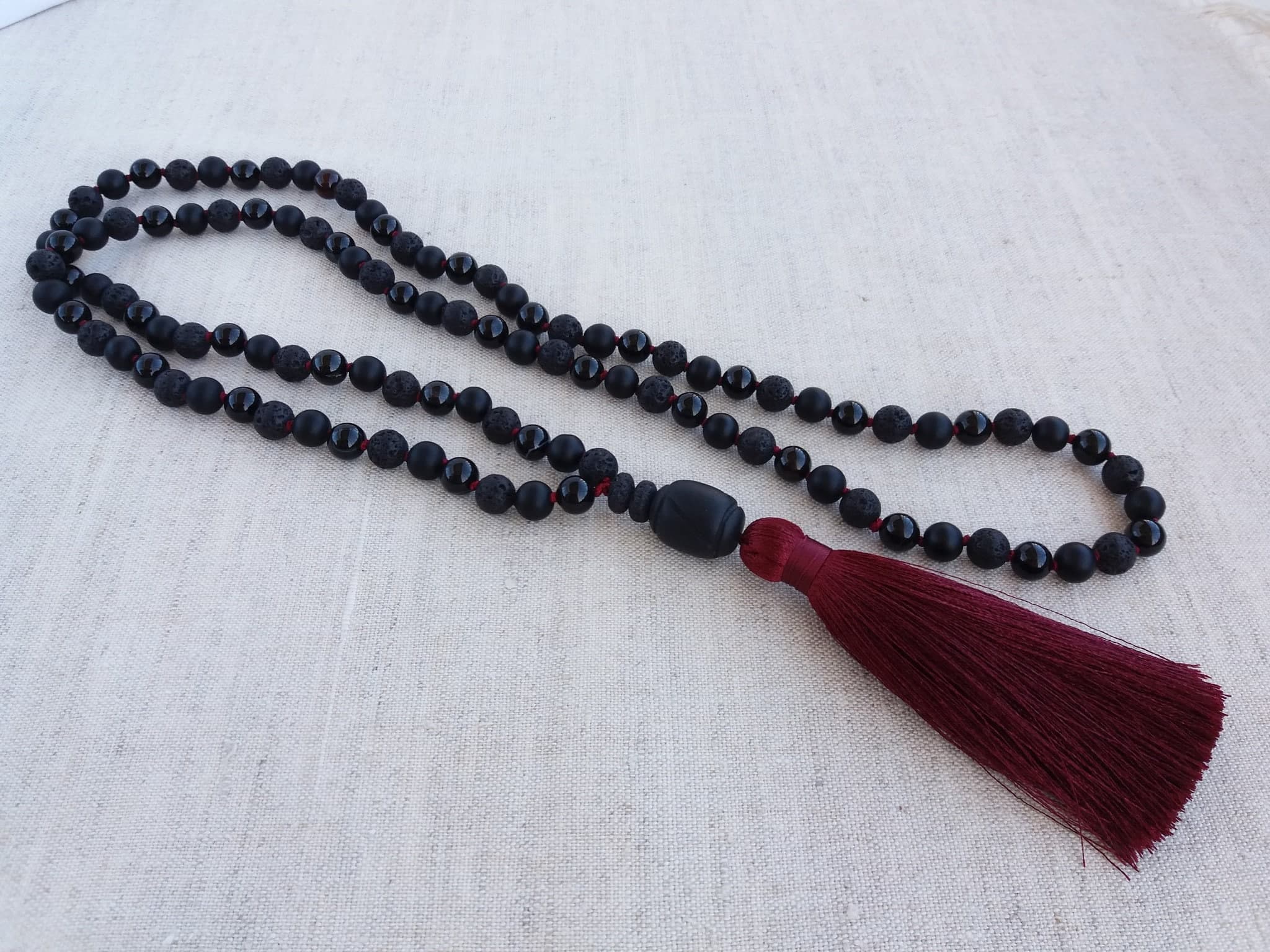 Black mala beads 108 Hand knotted necklace Buddhist prayer beads - image 4