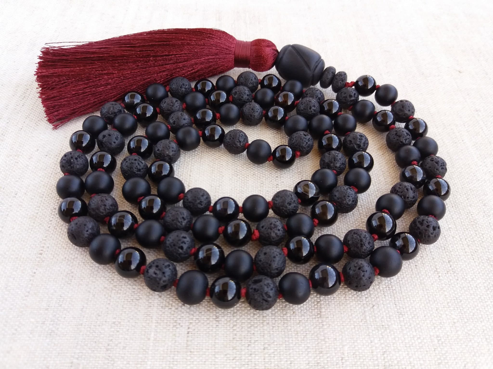 Black mala beads 108 Hand knotted necklace Buddhist prayer beads - image 3