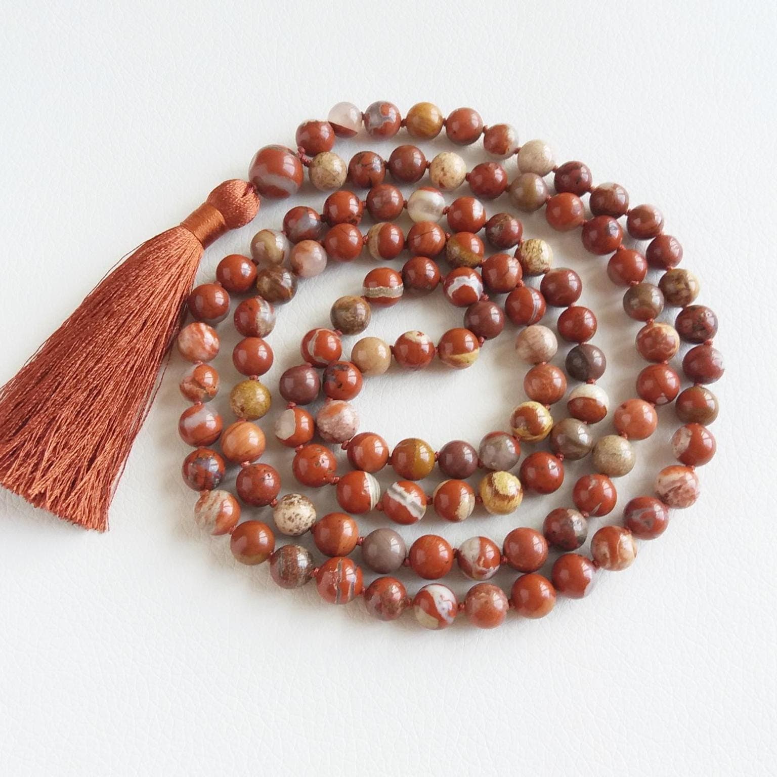 Mala beads 108 Red jasper mala 108 beads Prayer beads buddhist Hand knotted mala