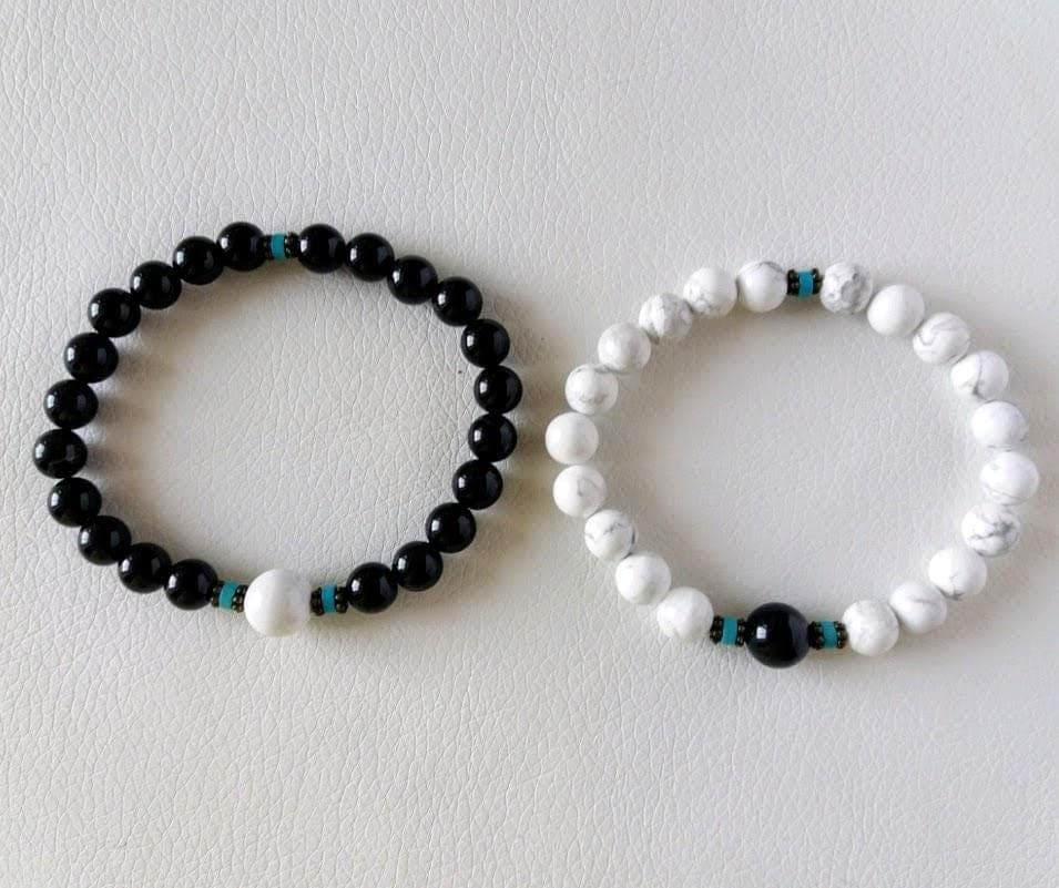 Black and white beads bracelet Couples bracelet set Long distance bracelet Best friend bracelet for 2 - image 3