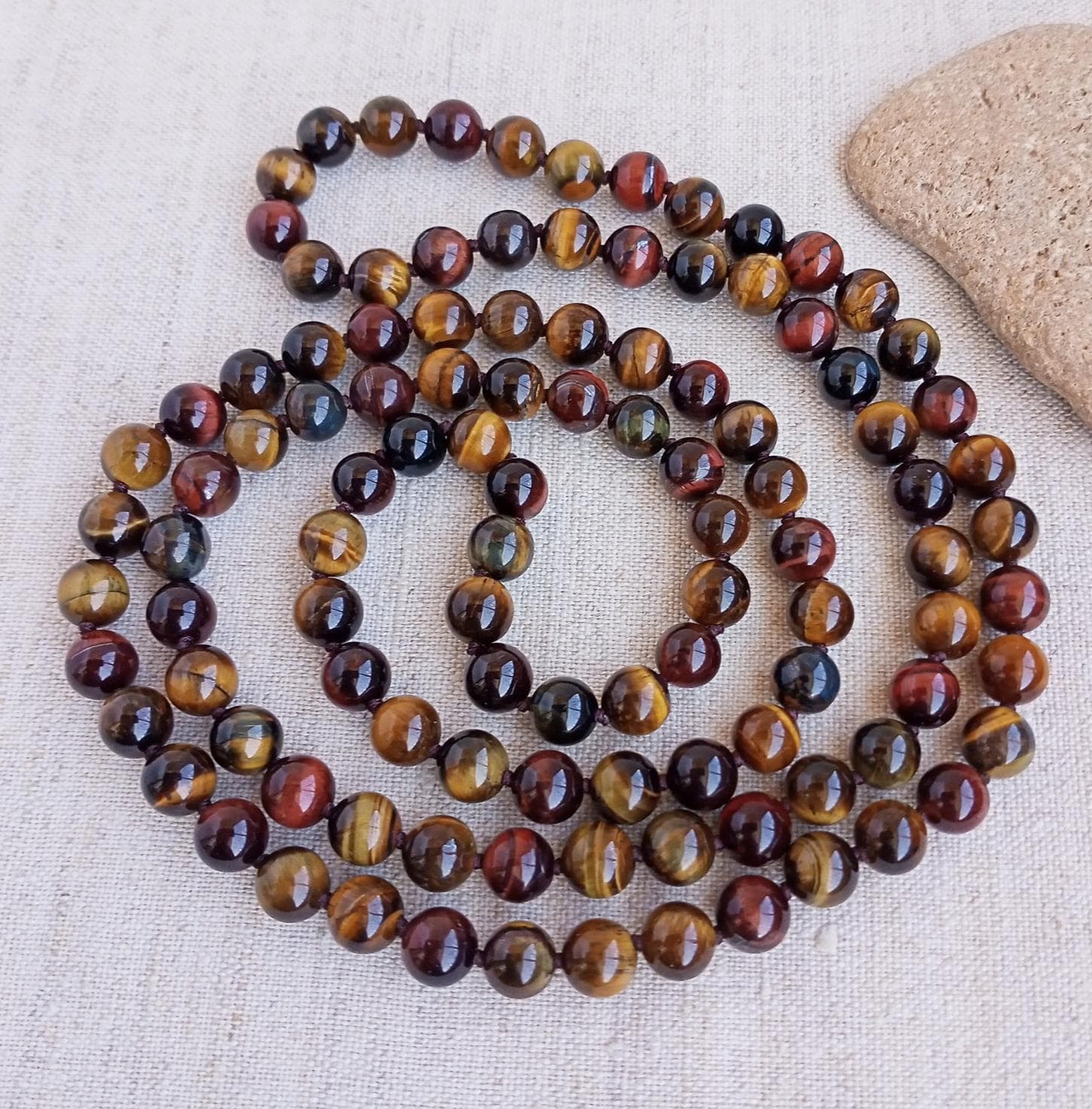 Long beaded necklace Tigers eye necklace women Red tiger eye necklace Opera length necklace Knotted beaded necklace