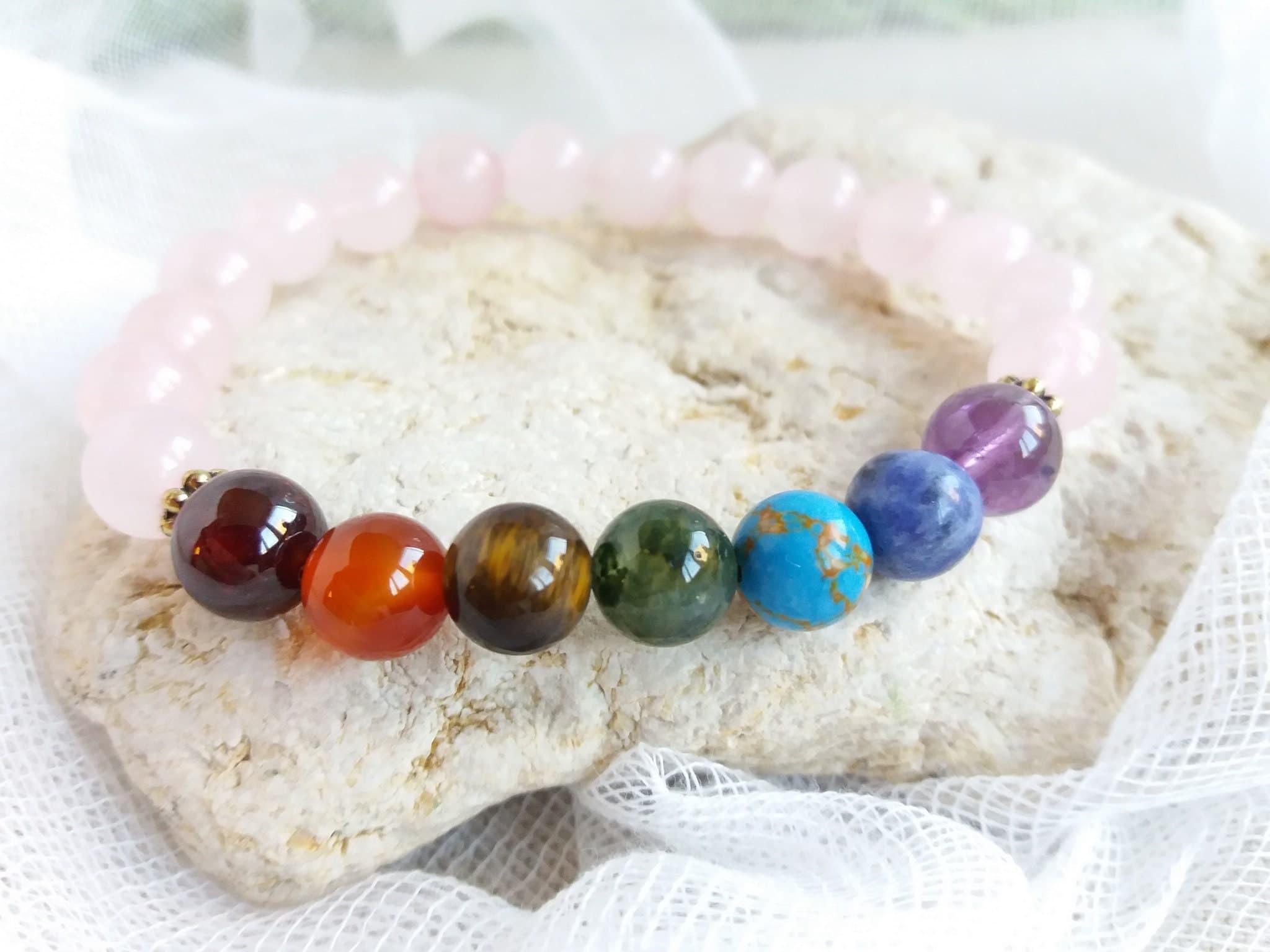 Chakra bracelet real stone Madagascar rose quarts bracelet Healing crystals bracelet Love stone bracelet - image 3
