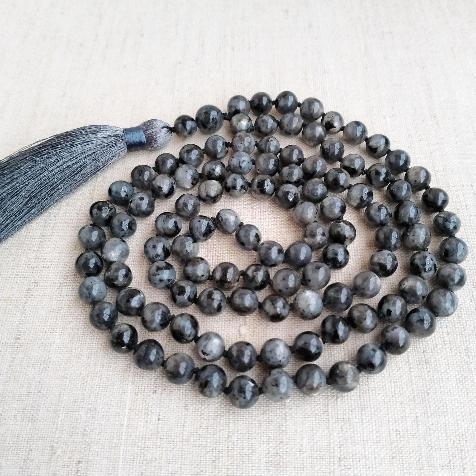 108 mala beads knotted Labradorite mala grey Buddhist prayer beads