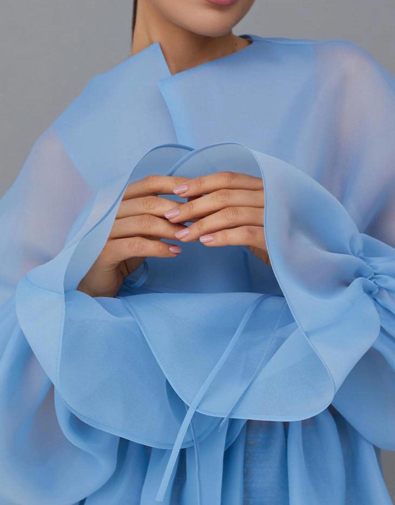 Organza blouse blue ruffled sleeves| Can be lined | modest top | Tzinut clothing | Minimalist design | Custom made - image 5