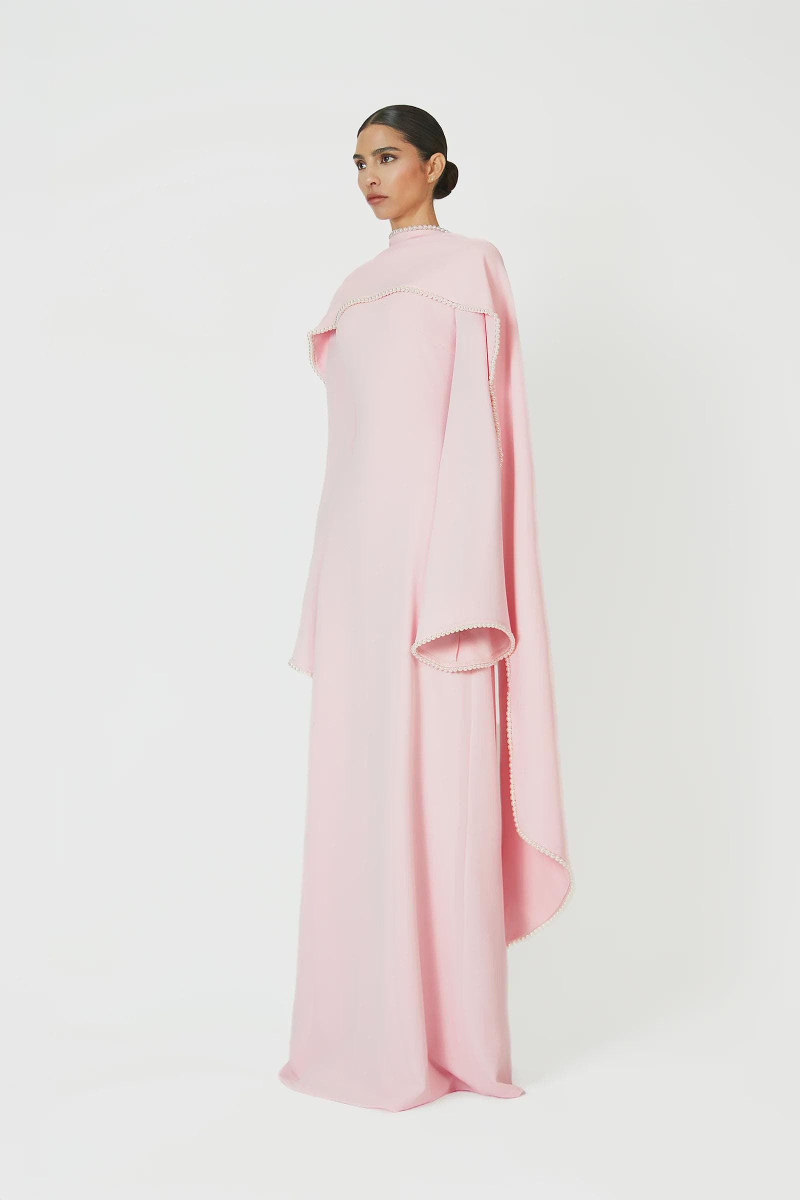 A-line pearl trim Maxi Dress -  Blush Pink | Tzinut Fashion | Modest Gown | Shabbat outfits | Custom made available | More colours available - image 4