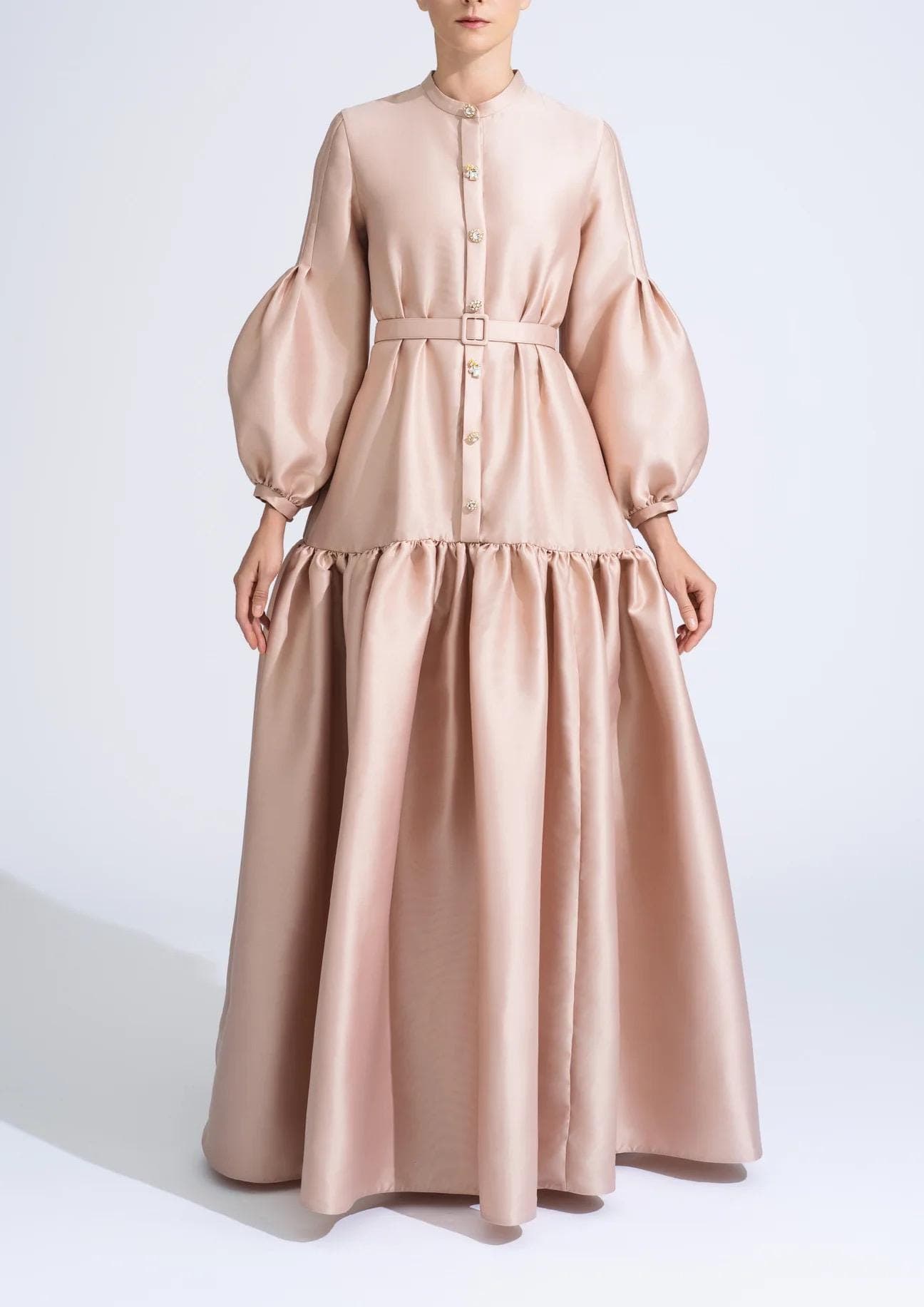 Powder pink puffy sleeves tier dress | Modest Fashion | Tzinut outfits | Shabbat dress | Taffeta clothing | Customisable - image 4