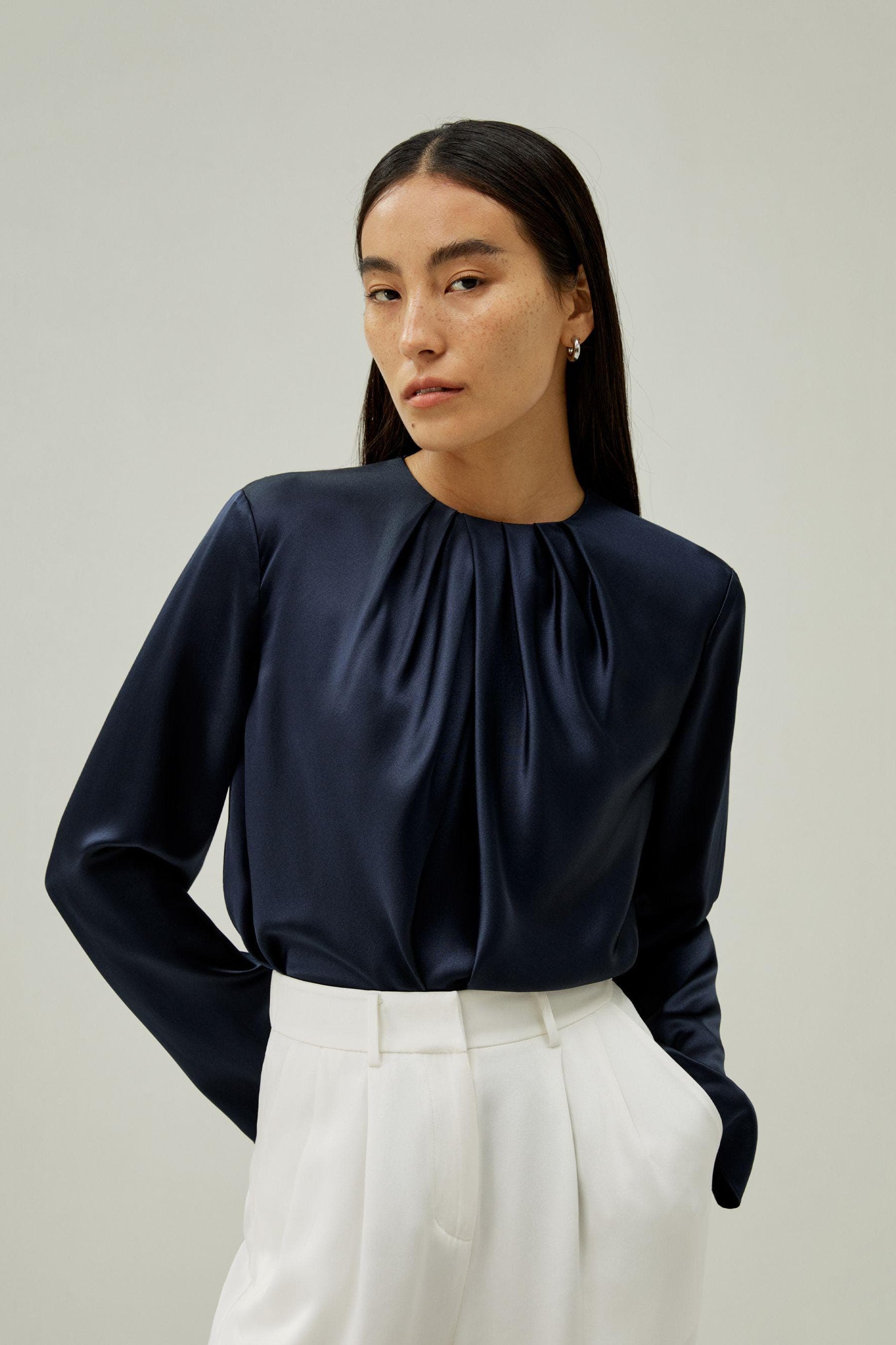 Silk Satin Ruched-Neck Top| Modest fashion | Tzinut Clothing | Kosher Fashion | Minimal blouse | Business casual clothing | Customisable | - image 5