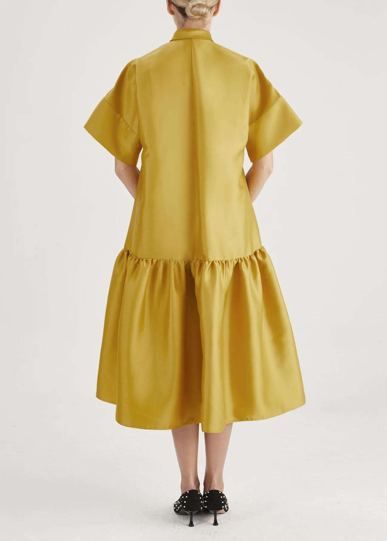 Mustard Kimono sleeves midi dress | Modest Fashion | Tzinut outfits | Shabbat dress | Taffeta clothing | Customisable | More colours - image 3