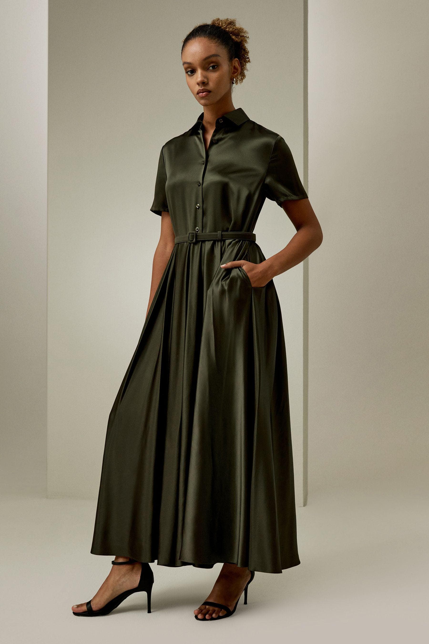 Elegant Dark Green Satin Dress|Modest Satin Dress for Special Occasions |  Modest fashion |  custom made available | Midi satin modest dress - image 5