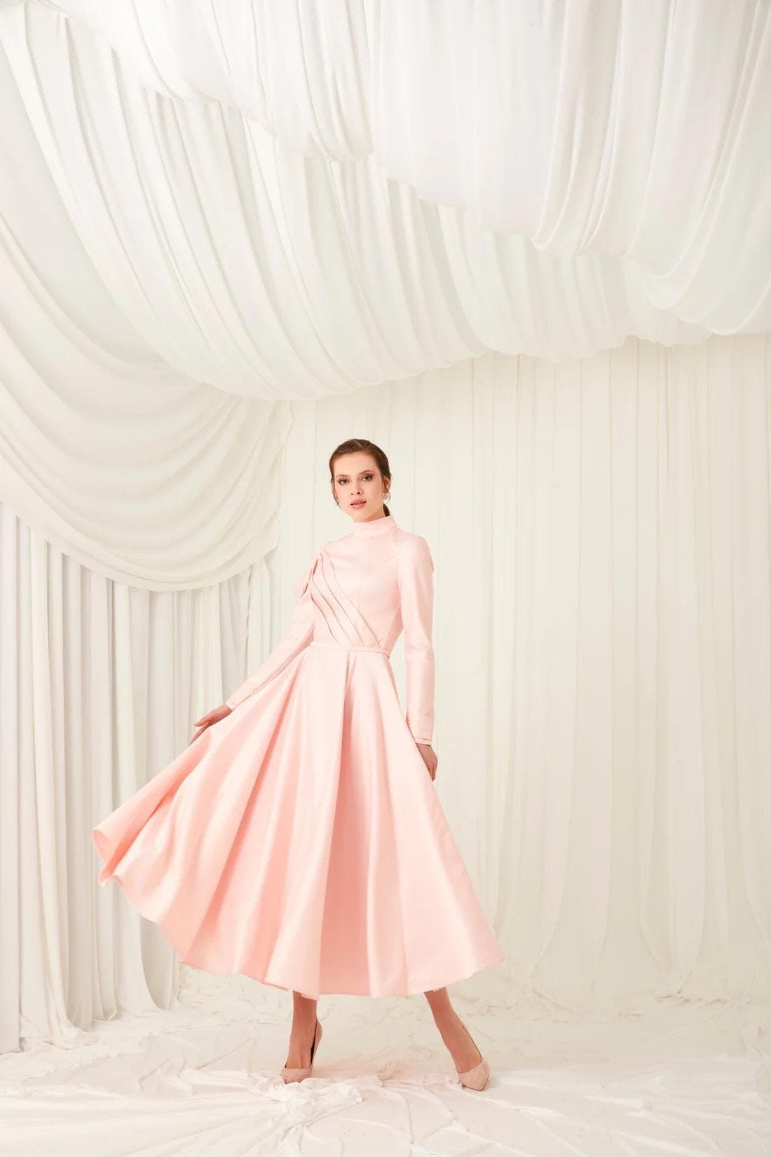 Drapped sleeve midi Gown | Modest Taffeta Dress for Special Occasions | Modest fashion | custom made available | Taffeta modest gown - image 4