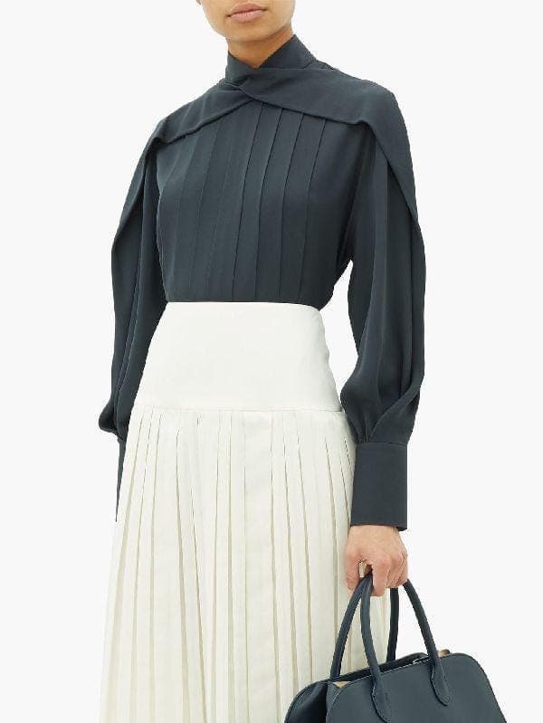 Twisted neck pleated blouse  | modest top |Business style blouse| Tzinut clothing | Minimalist design | Custom made