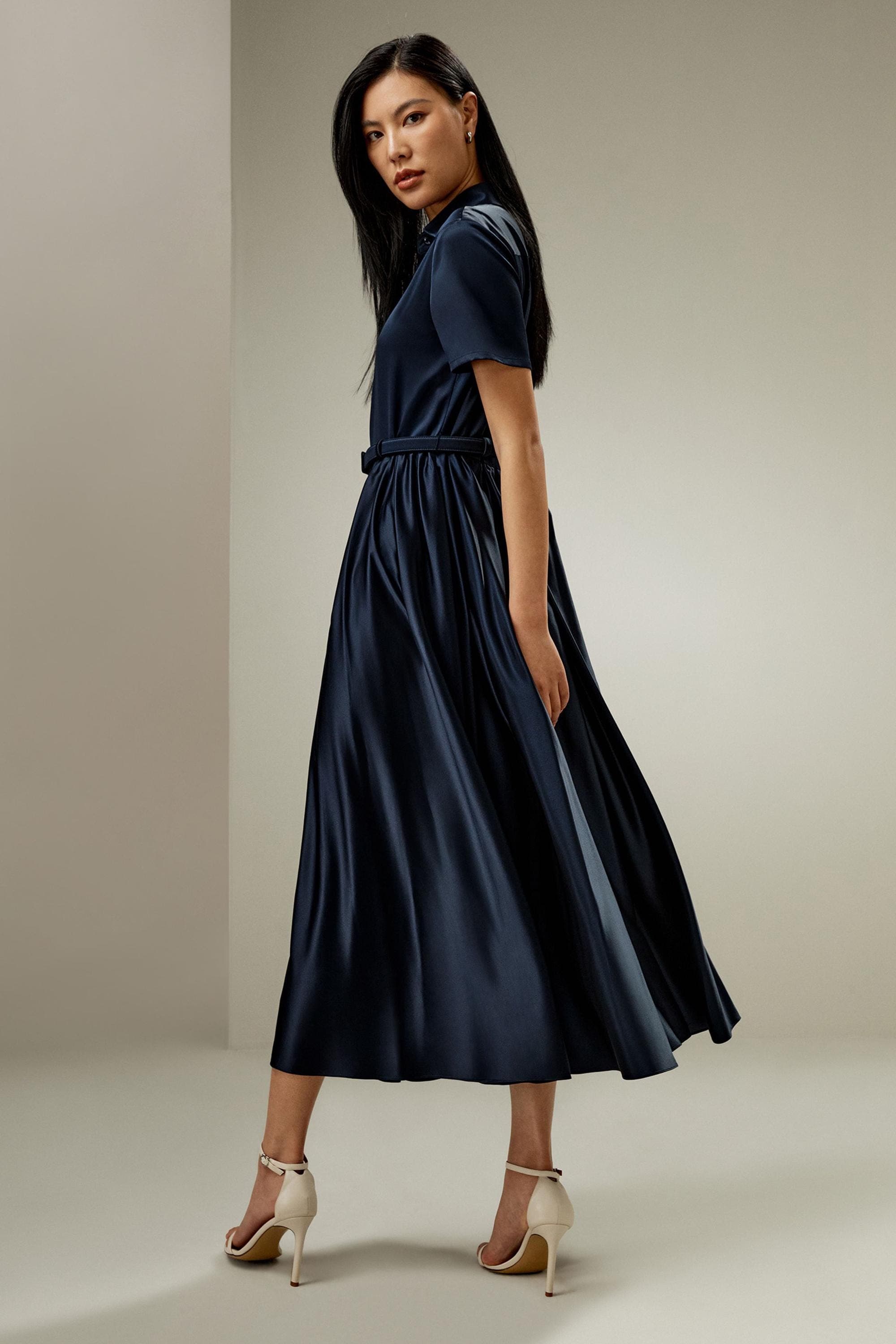 Elegant Navy Satin Dress | Modest Satin Dress for Special Occasions | Modest fashion | custom made available | Midi satin modest dress - image 3