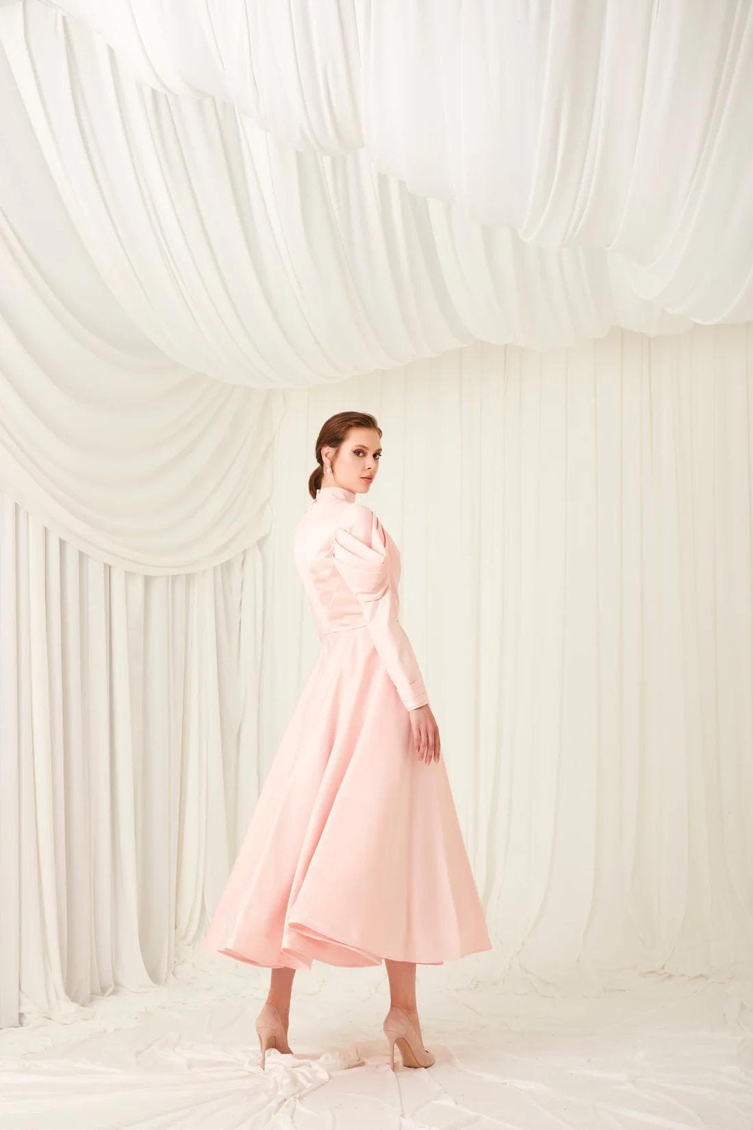 Drapped sleeve midi Gown | Modest Taffeta Dress for Special Occasions | Modest fashion | custom made available | Taffeta modest gown - image 2