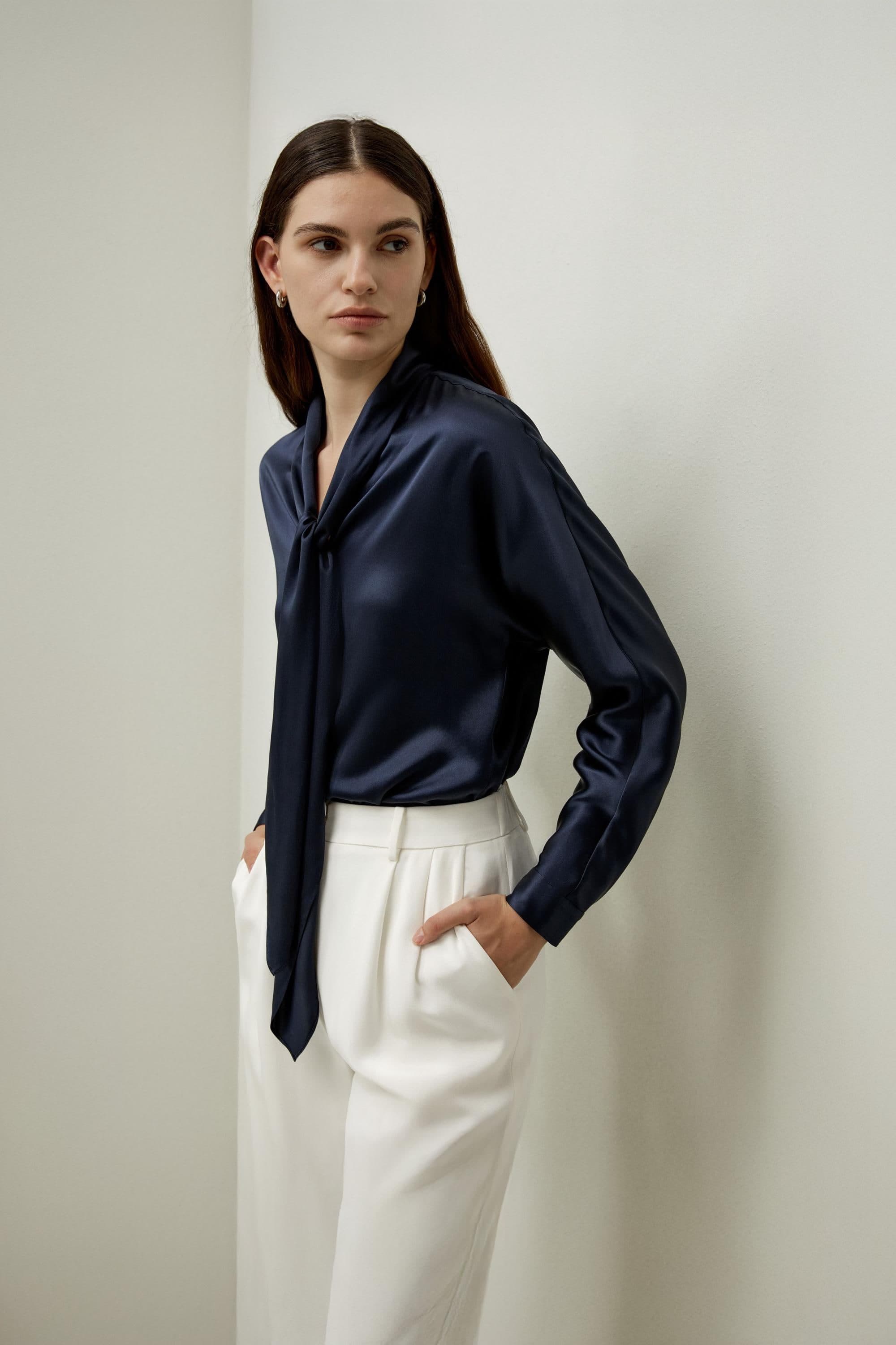 Batwing Satin Top with Adjustable Neck Tie | Modest Fashion | Elegant style | Women business outfit| Made to measure available |more colours - image 3