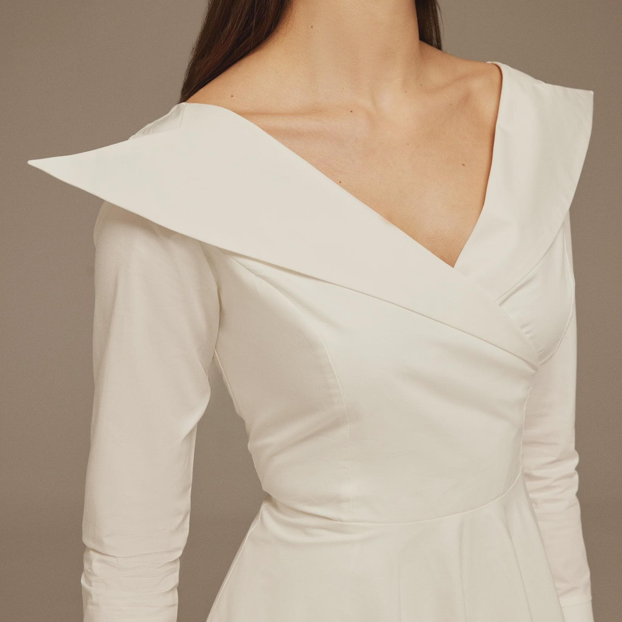 White Wide Neck Long Sleeve Midi Dress | Modest Gown | Shabbat outfits | Custom made available | More colours available| Mother of Bride - image 3