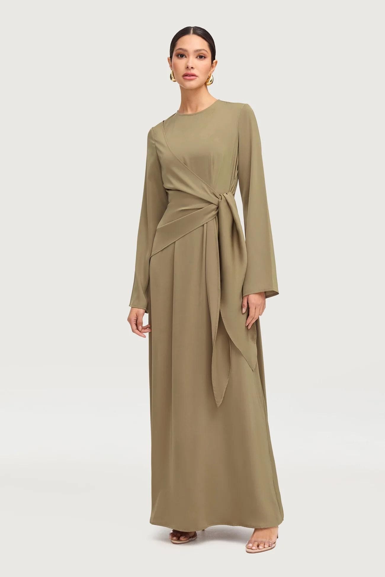 Side Tie Maxi Dress - Sage | Tzinut Fashion | Modest Gown | Shabbat outfits | Custom made available | More colours available - image 3