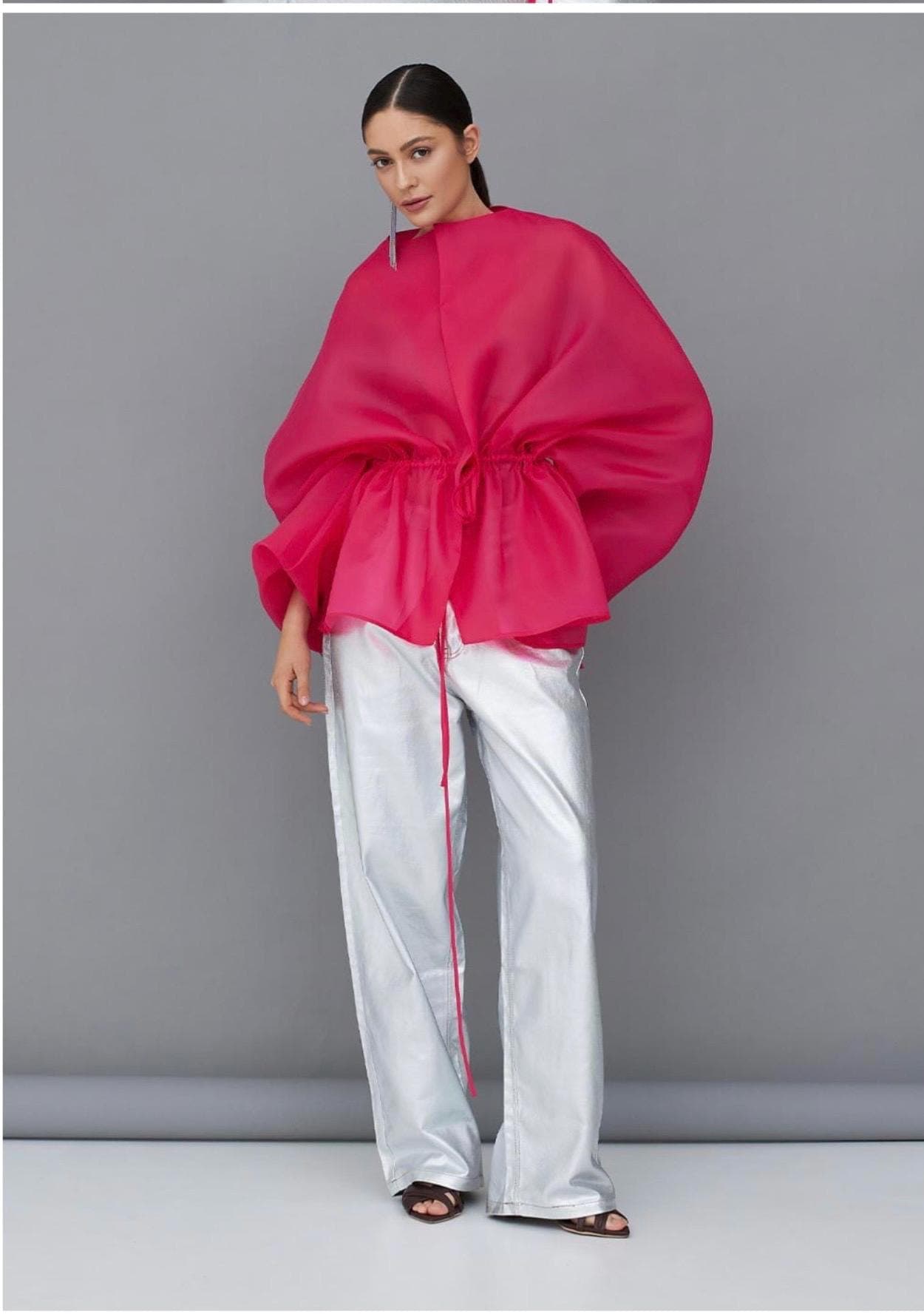 Matte Organza blouse fuchsia pink | Can be lined  | modest top |Business style blouse| Tzinut clothing | Minimalist design | Custom made - image 4