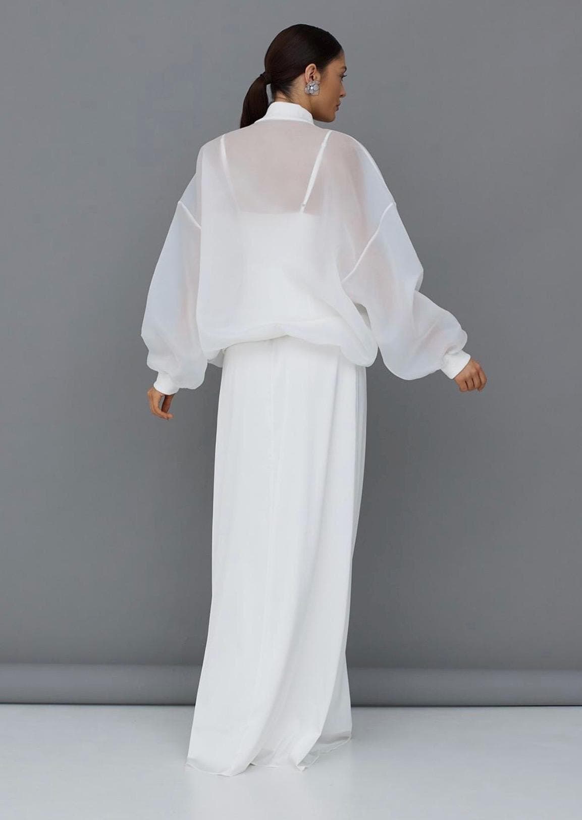 Matte Organza bomber blouse white | Can be lined | modest top |Business style blouse| Tzinut clothing | Minimalist design | Custom made - image 4