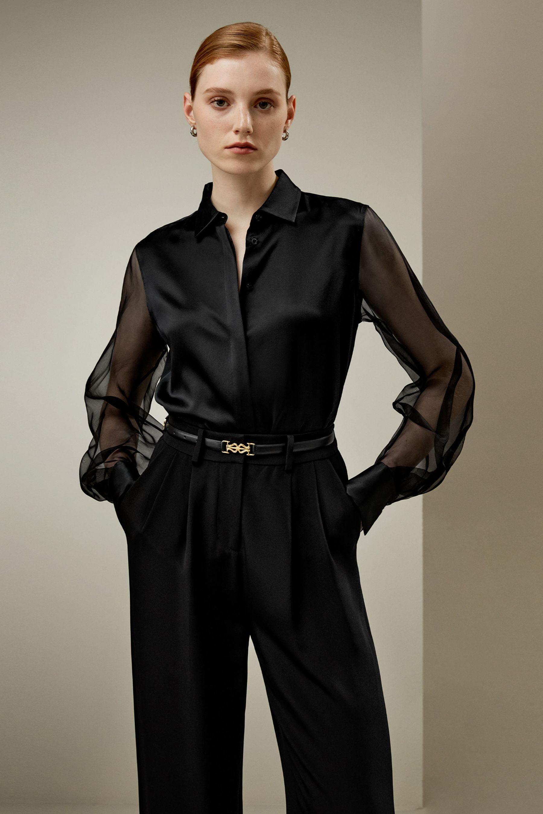 Sheer sleeves satin blouse |Modest fashion | Tzinut outfits| Stylish casual Sabbat Clothing |luxurious Fabrics | Custom made options