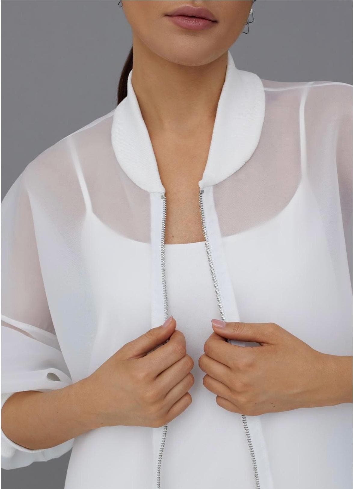 Matte Organza bomber blouse white | Can be lined | modest top |Business style blouse| Tzinut clothing | Minimalist design | Custom made - image 3