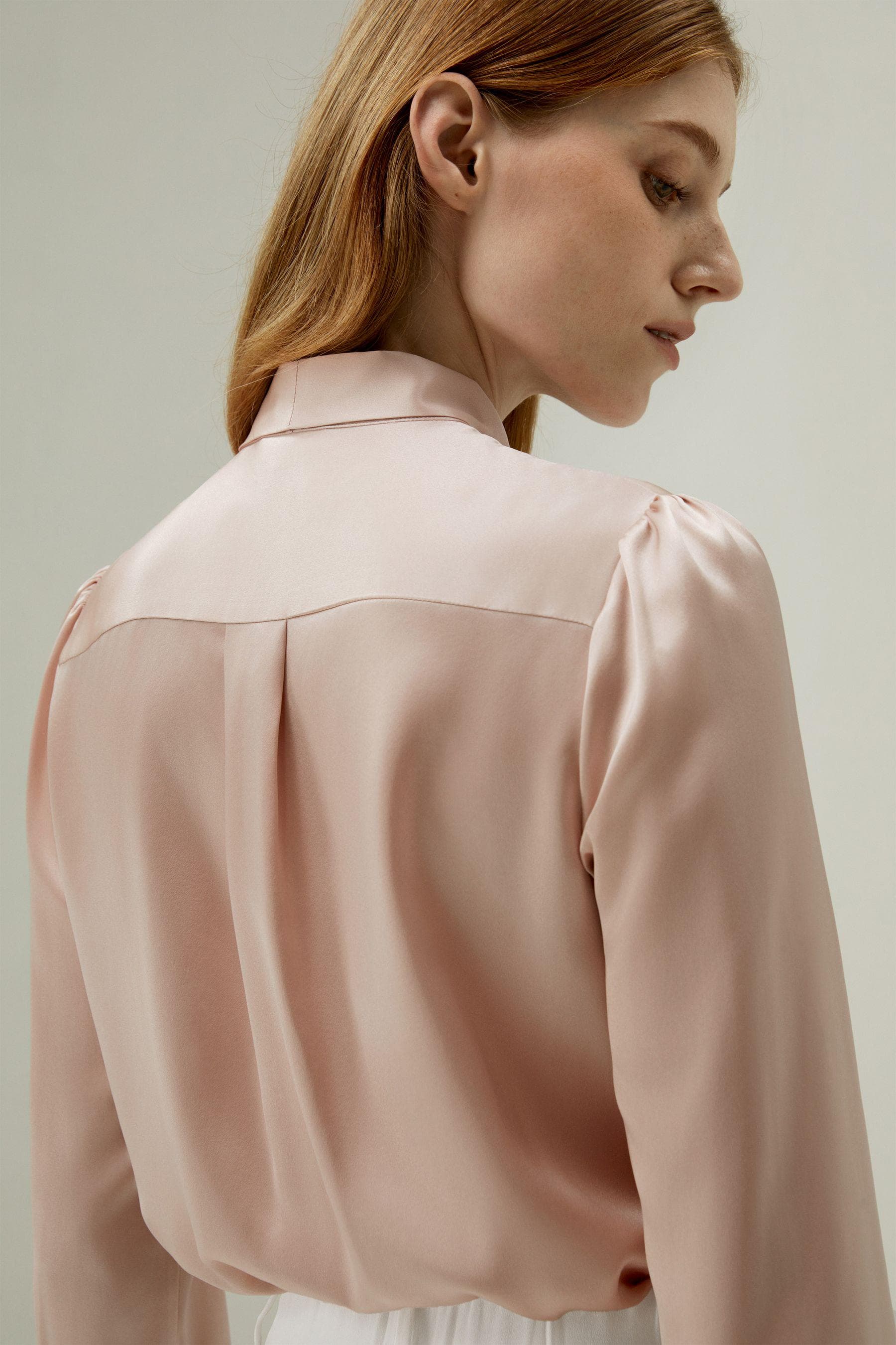Women Bow-tie Neck Satin Blouse in pink| Modest Fashion | Made to measure available| More colours available |Tzinut Styles | Kosher outfit - image 5