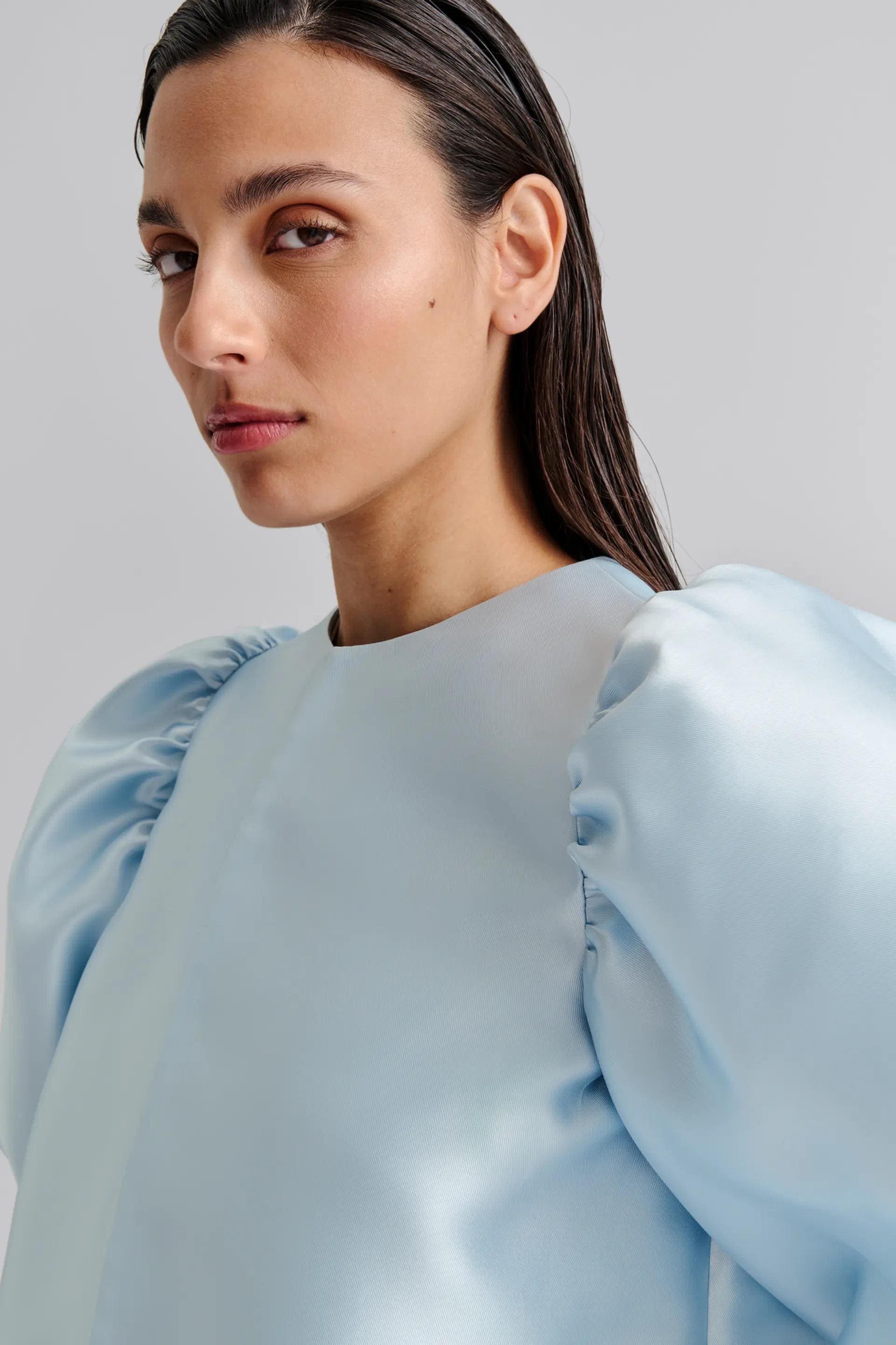 Blouse with pouf balloon sleeve in blue | Modest Fashion | Elegant style | Women business outfit| Made to measure available |more colours - image 3