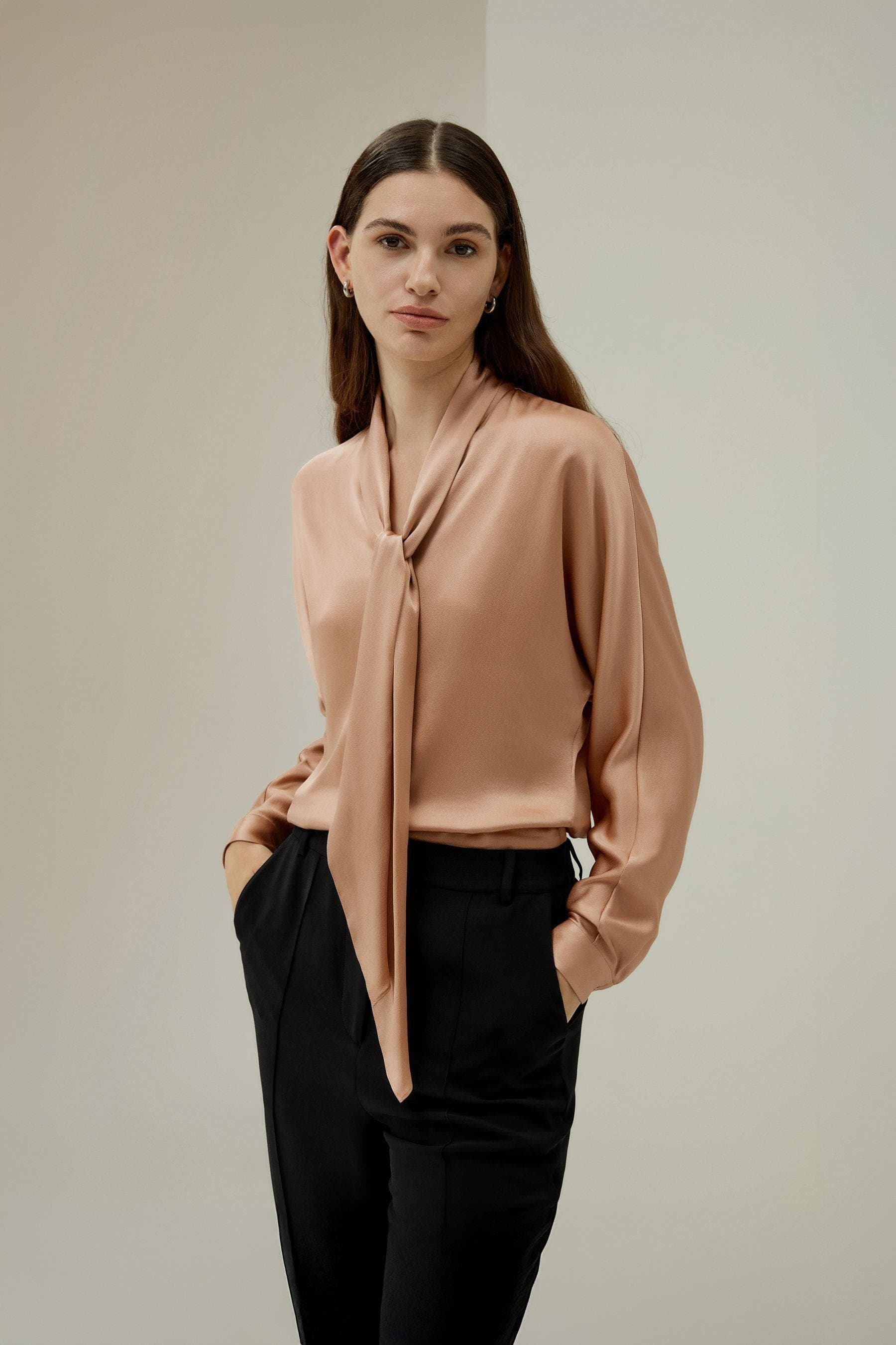 Chic Bat Sleeve satin Top with Adjustable Neck Tie | Modest Fashion | Elegant business outfits| shabbat outfits|custom made available - image 4