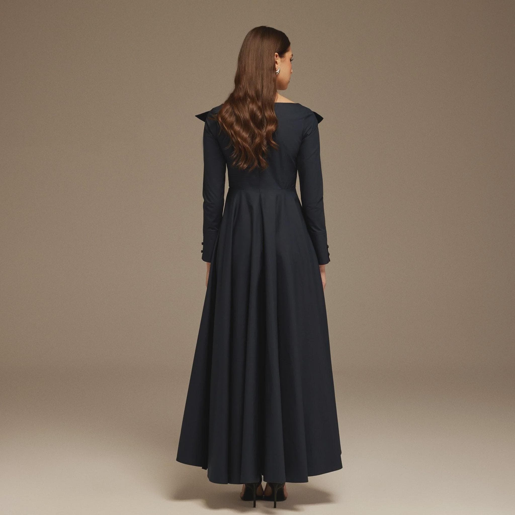 Black Wide Neck Long Sleeve Midi Dress | Modest Gown | Shabbat outfits | Custom made available | More colours available| Mother of Bride - image 5