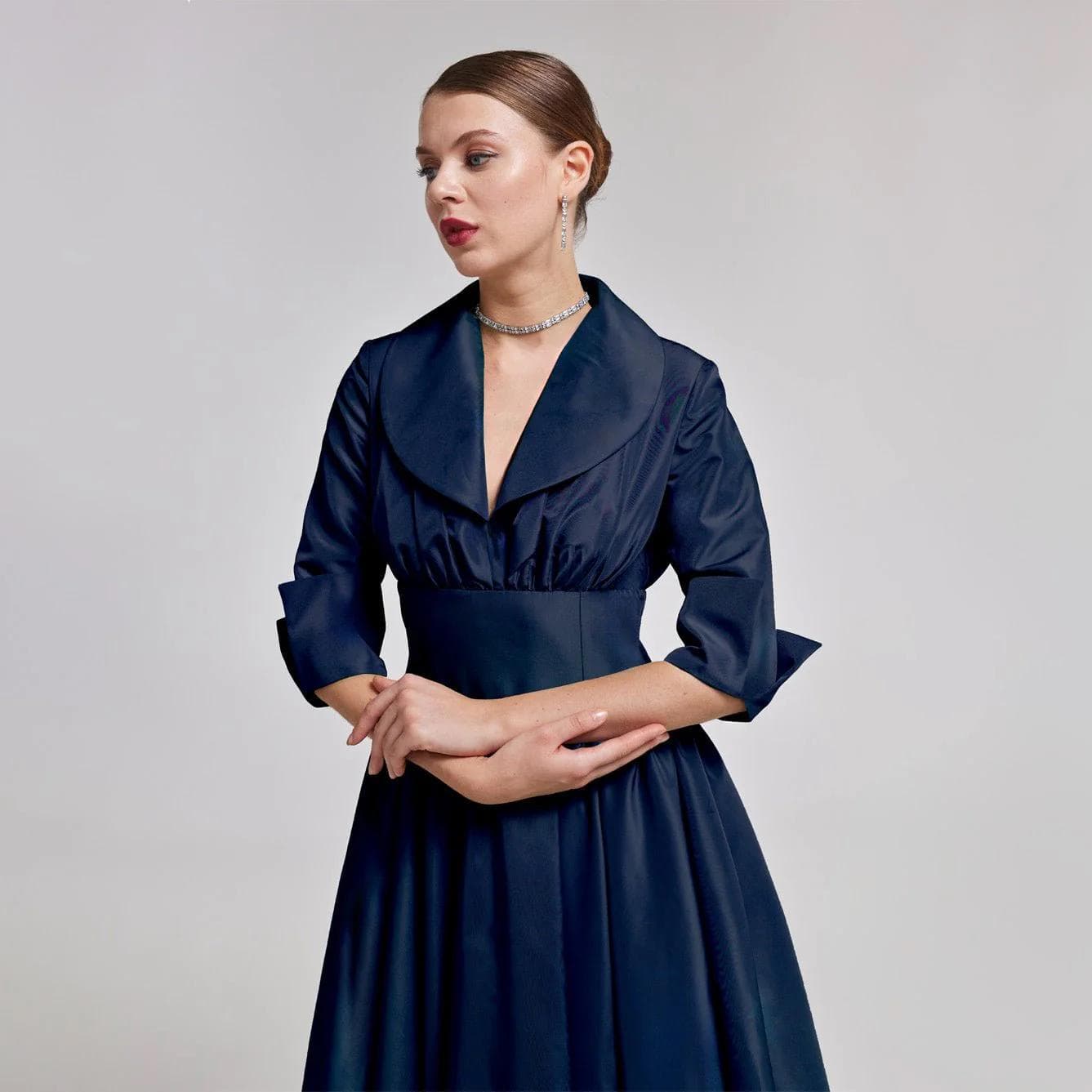 Navy Blue Taffeta Blazer Gown | Tzinut Gown | Modest Gown | Neck cut can be build up | Customisable | More colours available